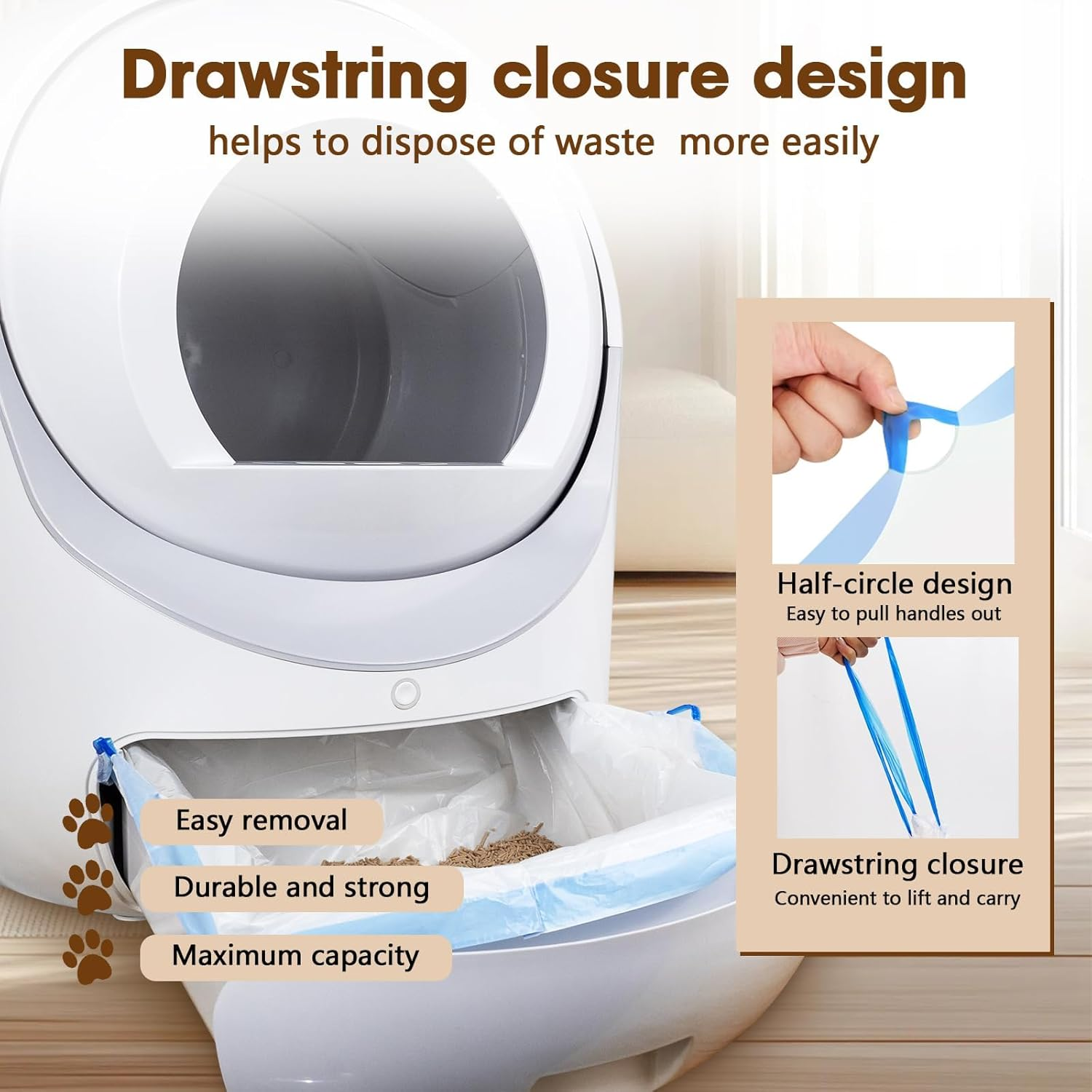 40 Count Extra Large Cat Litter Box Liners, Litter Waste Receptacles Bags for Giaceaw Self Cleaning Cat Litter Box