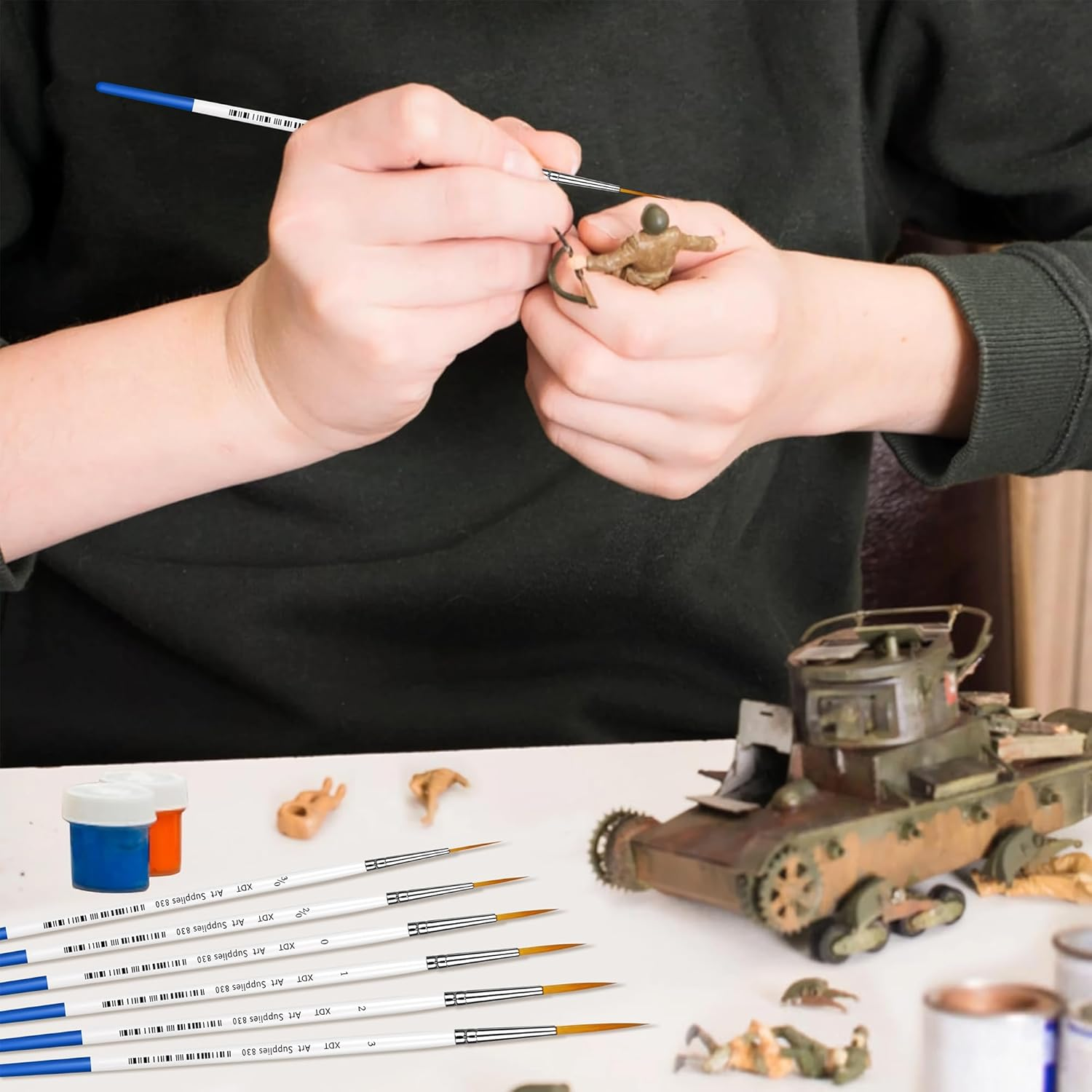 Rigger Artist Paint Brush 6 Piece Set, Extra Long Fine Point Liner Tip for Scale Models Nail Acrylic Oil Watercolor #000#00#0#1#2#3 image number 5