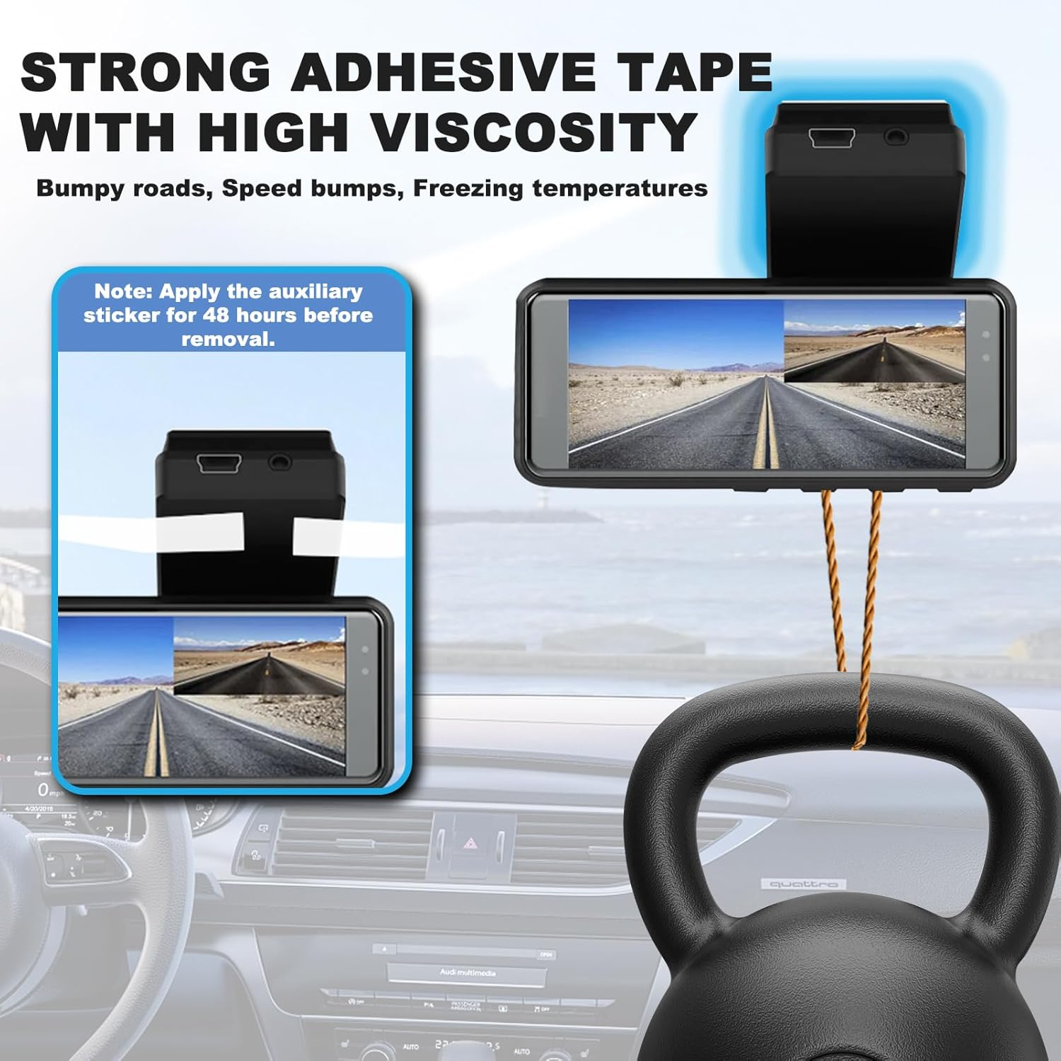 ILKCC Very High Bond Sticky Adhesive Pad for Dash Cam Windshield, 4Pcs 2.83" Square Heat-Resistant Double-Sided Replacement Sticker for Dashcam Car Mount, Glue Strip Tape for Suction Cup Phone Holder image number 1