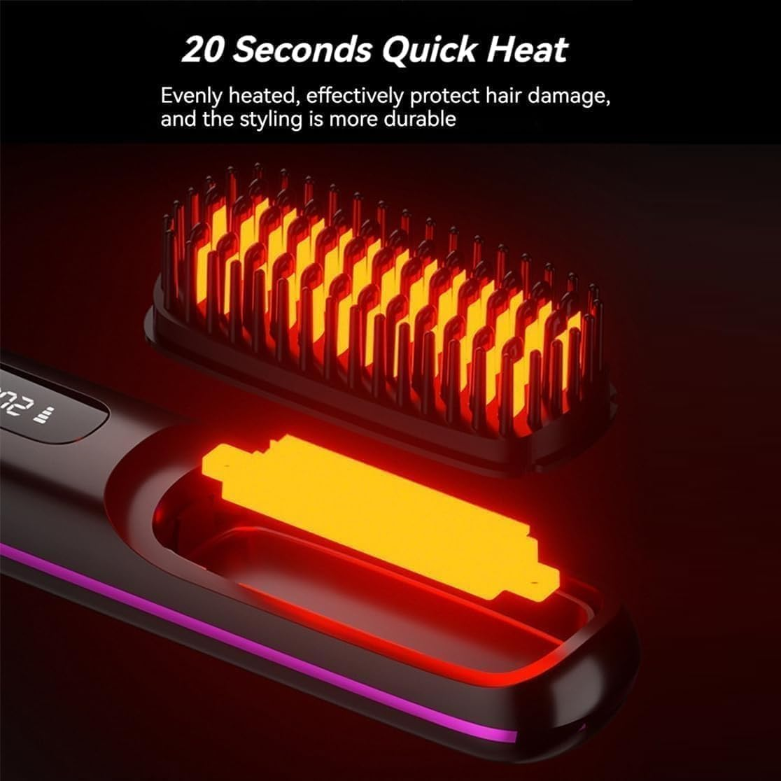 2026 New Brush Pro, Portable Straightener Brush for Travel, with LCD Temperature Display, Fast Heating Cordless Mini Hair Brushs (Black) image number 2
