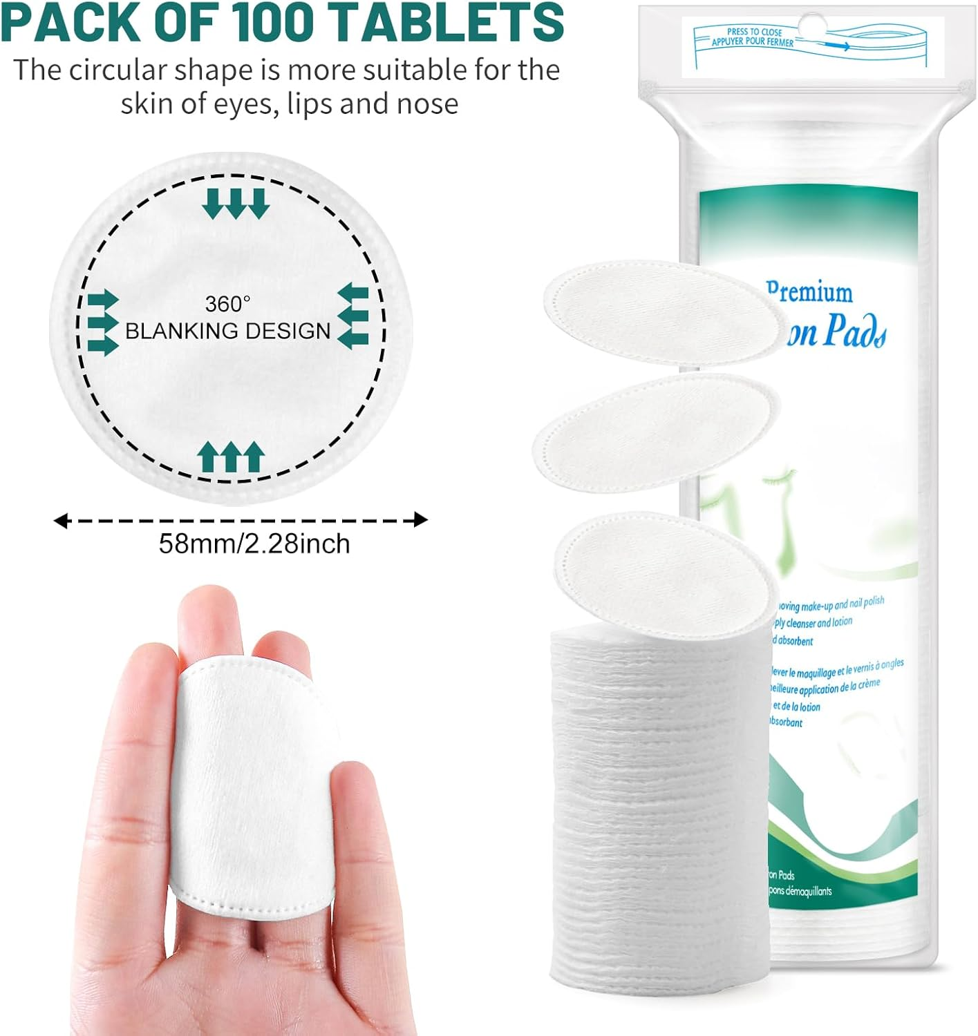 Premium Cotton Rounds for Face 400 Count - Makeup | Nail Polish Remover Pads, Hypoallergenic Makeup Cotton Pads for Face | 100% Pure Cotton for Face Cleasing, Applying Facial Toner image number 4