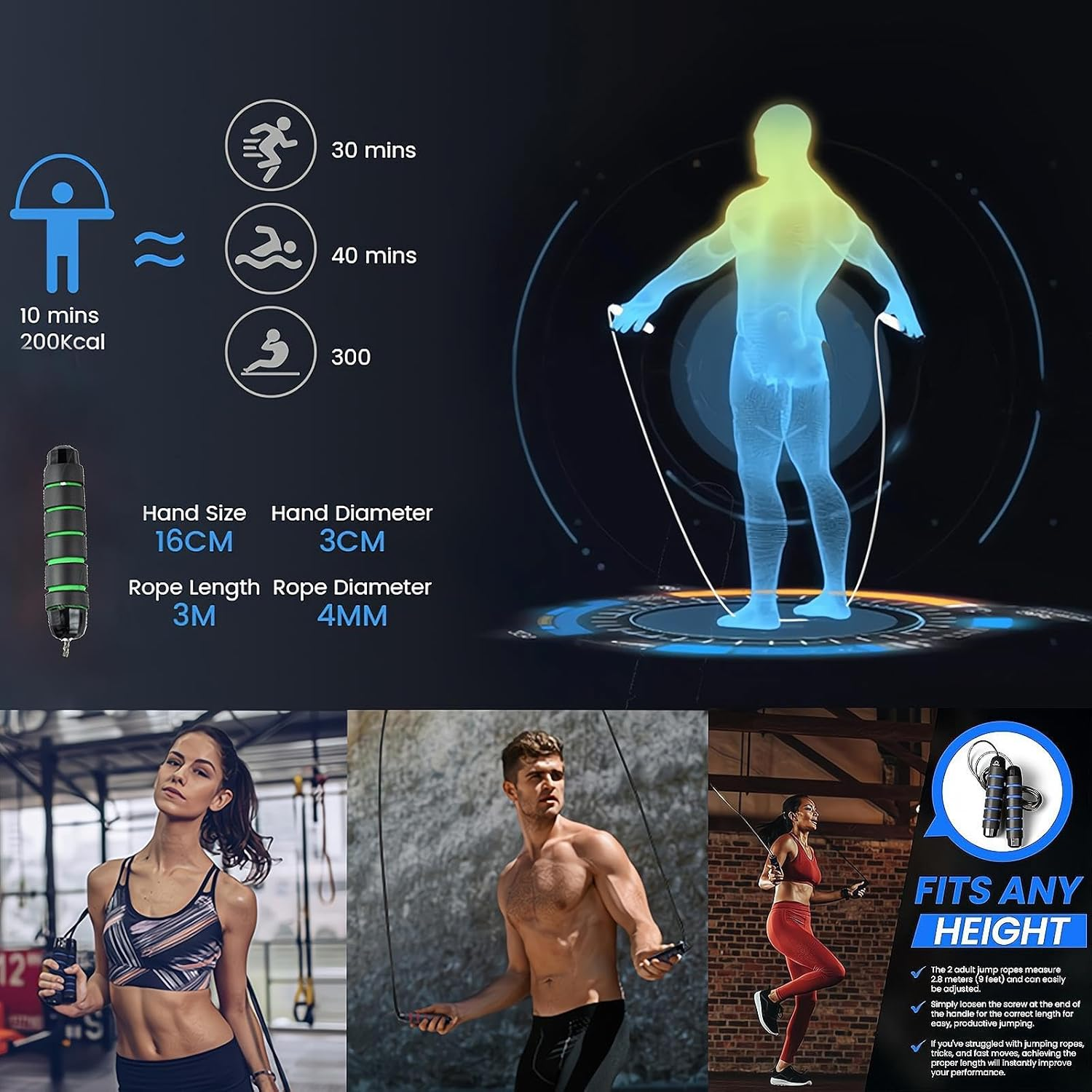 3Pack Skipping Rope with Ball Bearings Tangle-Free Rapid Speed Steel Wire,Light Weight Length Adjustable, Memory Foam Anti-Skid Handles Fitness for Women,Men and Children Fitness(3 Colors) image number 2