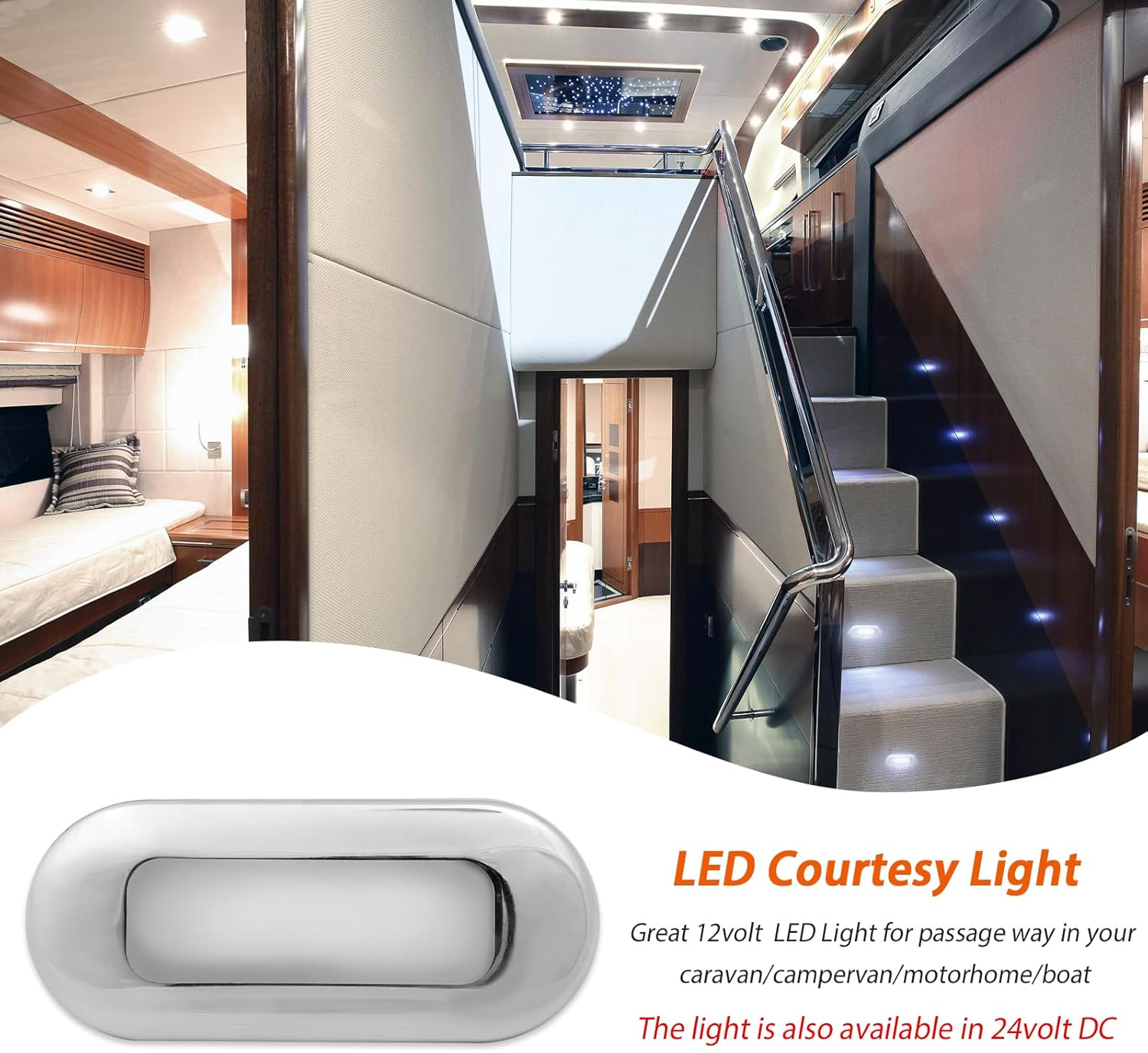 Dream Lighting 12V DC LED Courtesy Light Oblong Step Stairway Deck Accent Cabin Floor Lamp for Interior Extrior Marine Motorhome Caravan RV Boat Surface Mounting Cool White Waterproof image number 3