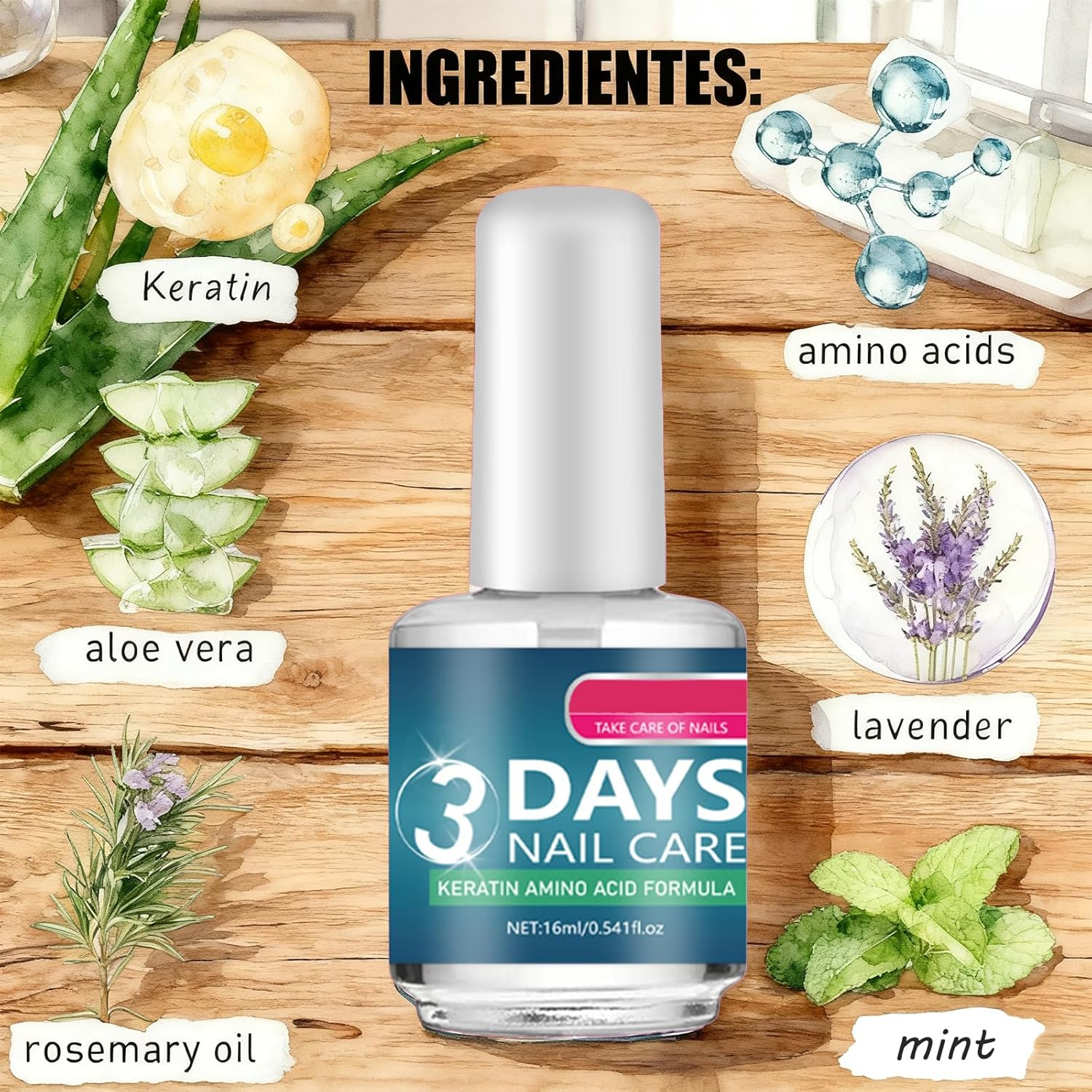 3 Days Nail Care,Keratin Amino Acid Formula Nail Strengthener for Weak & Damaged Nails,16Ml Growth Serum & Clear Polish Treatment Promotes Strength and Flexibility (2PCS) - 2Pcs image number 2