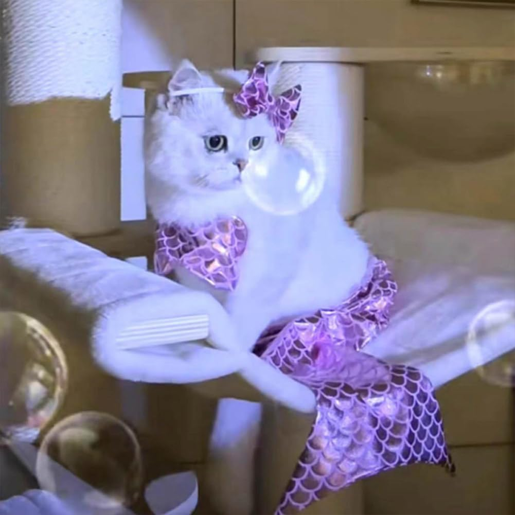 Cat Mermaid Costume, Cat Mermaid Outfit, Mermaid Costume for a Small Dog or Cat, Cat Mermaid Fishtail Decoration Clothes, Mermaid Cat Birthday Outfit, Creative Funny Photo Props (Red, L(5KG-10KG)) image number 3