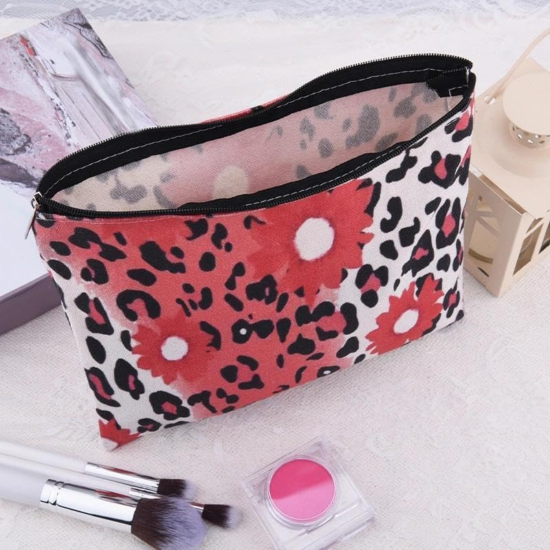 Flower Leopard Print Makeup Bag for Women Cheetah Cosmetic Bag Pouch for Animal Print Toiletry Bags for Best Friend Christmas Birthday Gifts for Girlfriend Wife Leopard Storage Bags image number 6