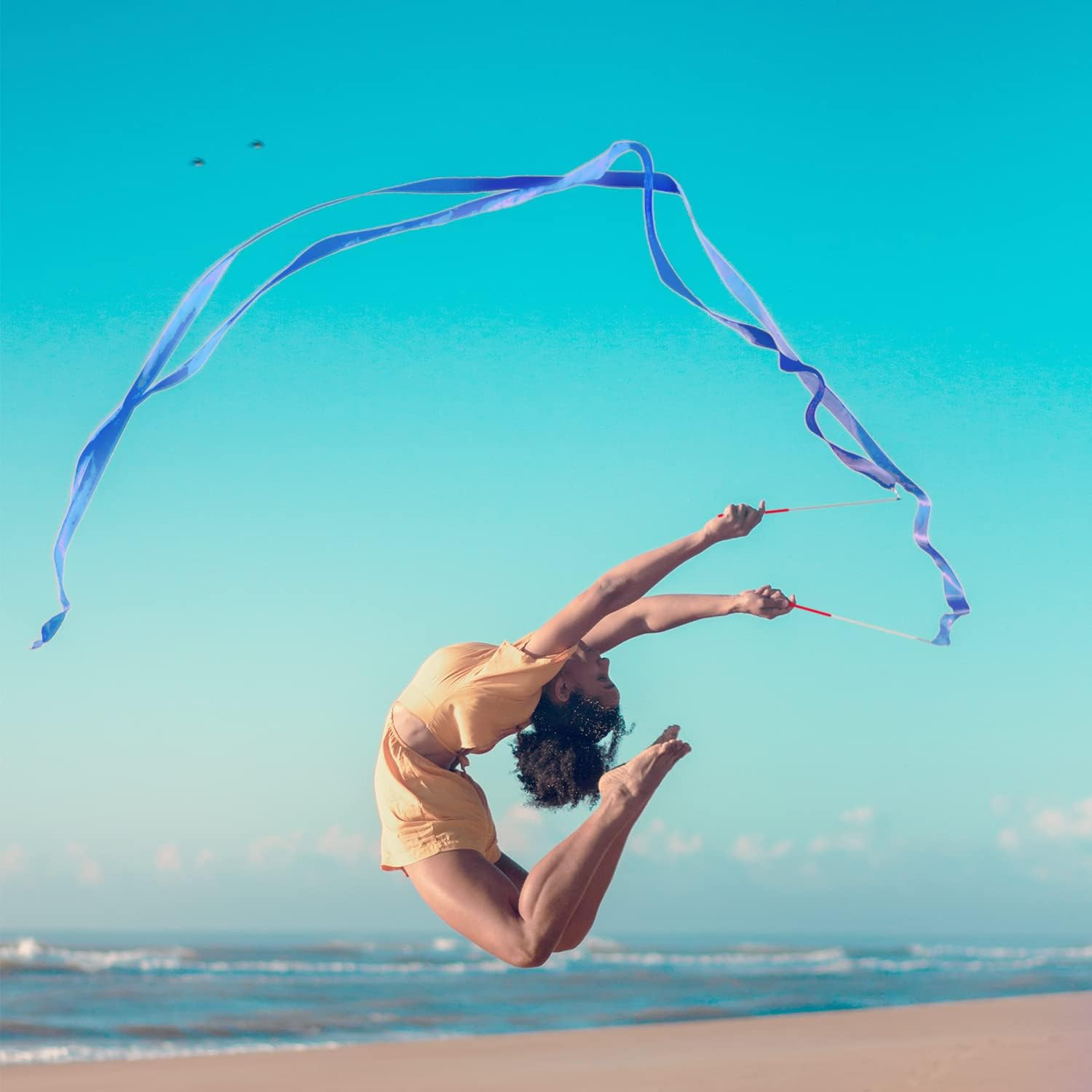 KINBOM 2Pcs Dance Ribbons, 78.7 Inch Long Twirling Dancing Ribbon Gymnastics Ribbon Streamers for Kids Artistic Dancing Training Party, with Ribbon Dancer Wand - Green image number 5