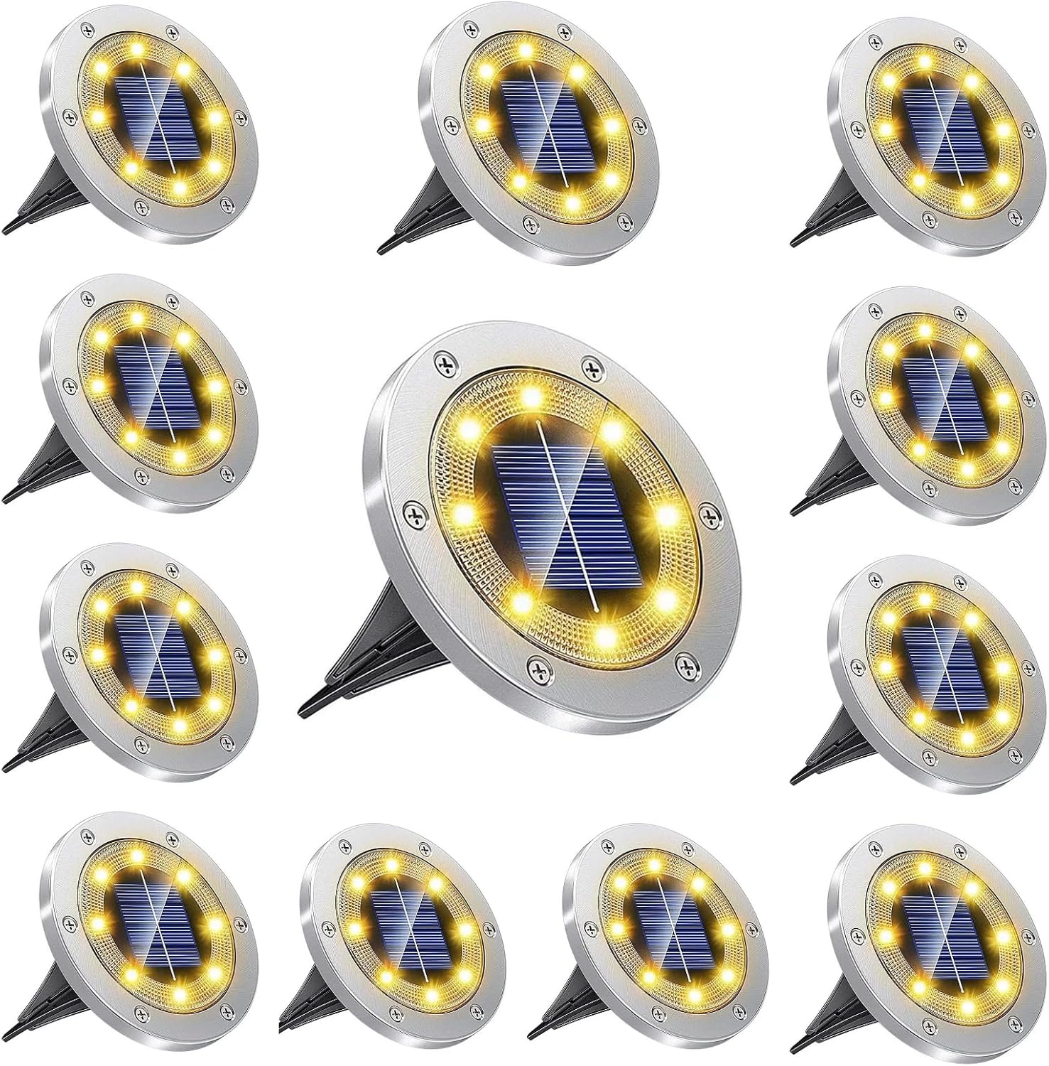 Solar Powered LED Buried Inground Recessed Light Garden Outdoor Solar Ground Lights, Waterproof Outdoor Light Landscape Lights for Pathway, Yard, Deck, Lawn, Patio, Walkway | Warm White | 4 Pieces