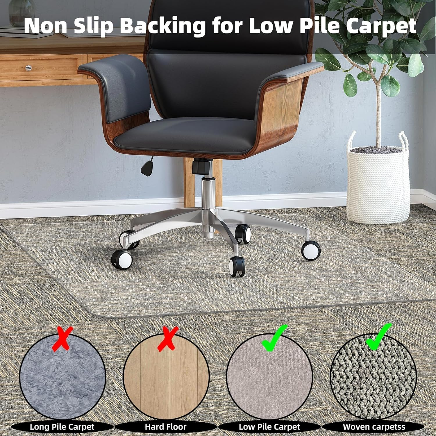 Anyuainiya Office Chair Mat for Carpet, 120X90Cm Clear Computer Desk Chair Mat for Low Carpeted Floors, Thick and Sturdy Carpet Protector, Easy Glide and Flat without Curling image number 1