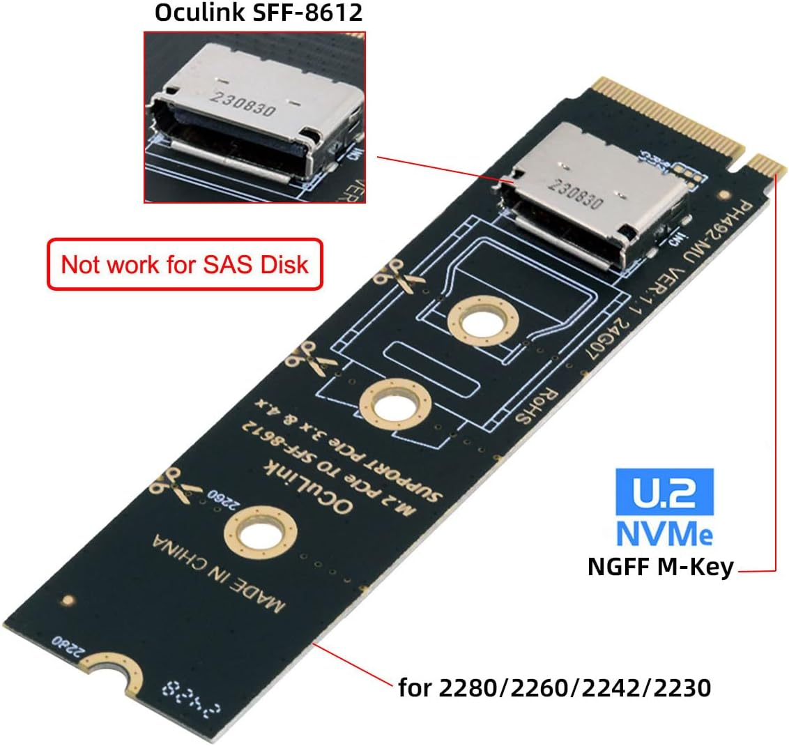 CY Card 2280 PCI-E4.0 M.2 M-Key to Oculink SFF-8612 SFF-8611 Vertical Host Adapter for NVME U.2 SSD Egpu image number 2
