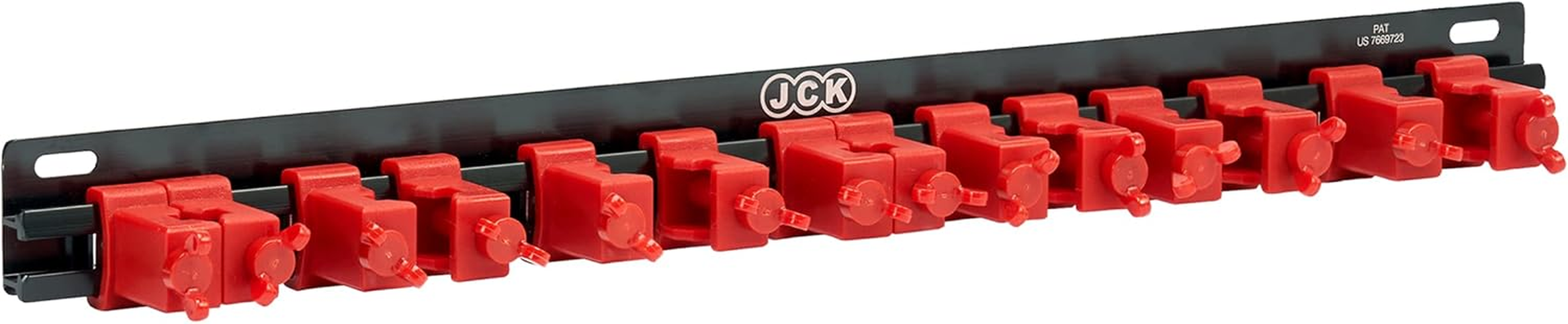 JCK Professional Quality Aluminum Multi-Purpose Tool Organizer Red Clips & Black Aluminum Rack Organize Various Tools, Such as Screwdrivers, Hammer, Rachets with Moveable Screw-Locking Secure Clips