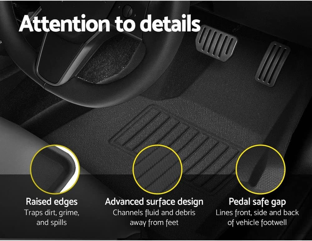Weisshorn Car Mats, Rubber Cars Carpets Floor Mat anti Slip Cover Protector for Tesla Model Y Decor Accessories, 2021-2022 Resistant to Water Oils UV Sunlight Black image number 3
