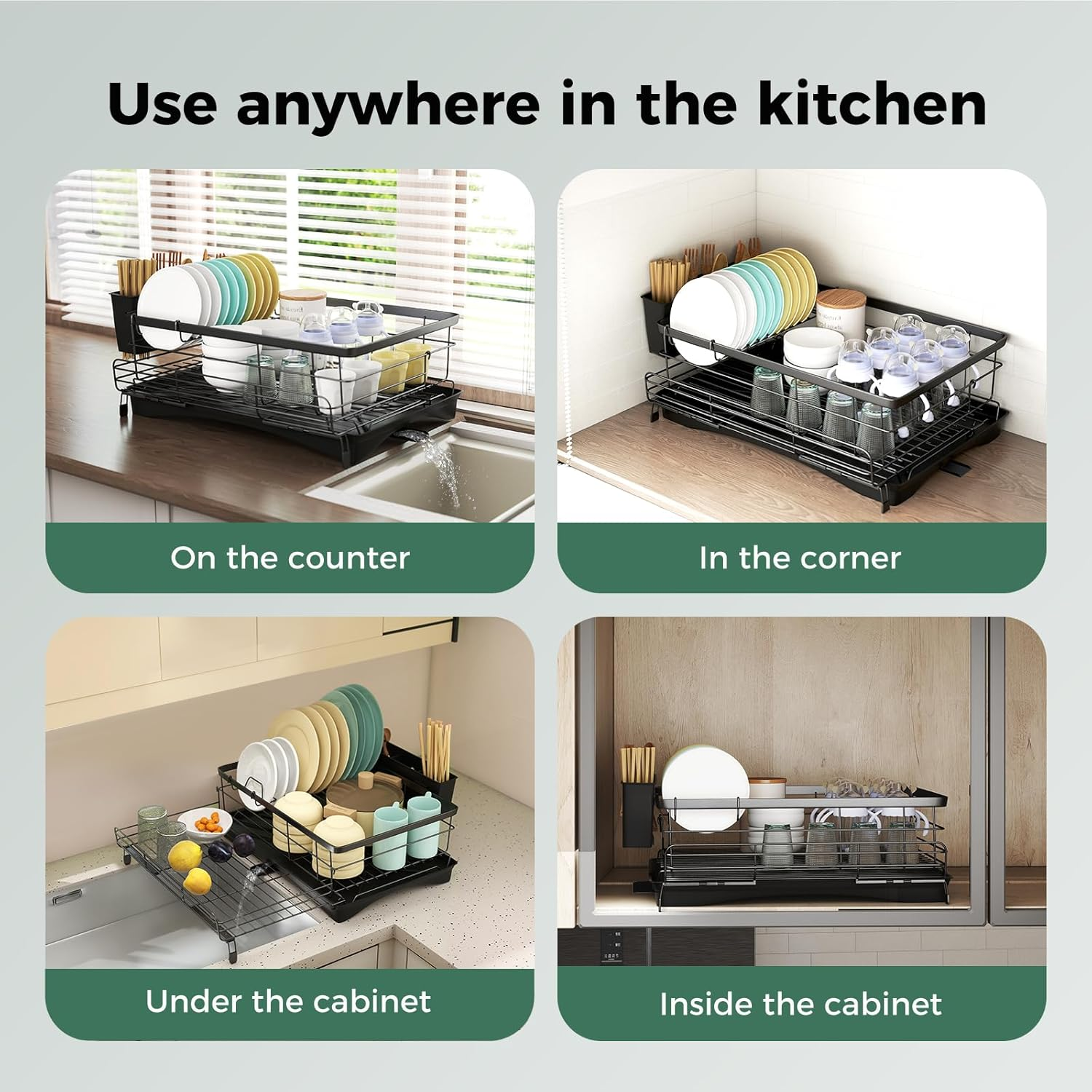 Toque Expandable Dish Drying Rack with Cutlery Holder, Anti-Rust Black Dish Racks for Kitchen Counter,Durable Coated Steel Dish Drainers for Kitchen Counter,Over the Sink Drying Rack(42 X 28 X 15CM) image number 5