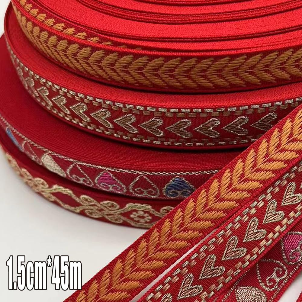 1.5CM*45M Woven Ribbon Trim Ribbon Fabric Ribbon Fabric Border Geometric 4Styles, National Wind Style, Durable and Easy to Stitch - Jbax image number 4