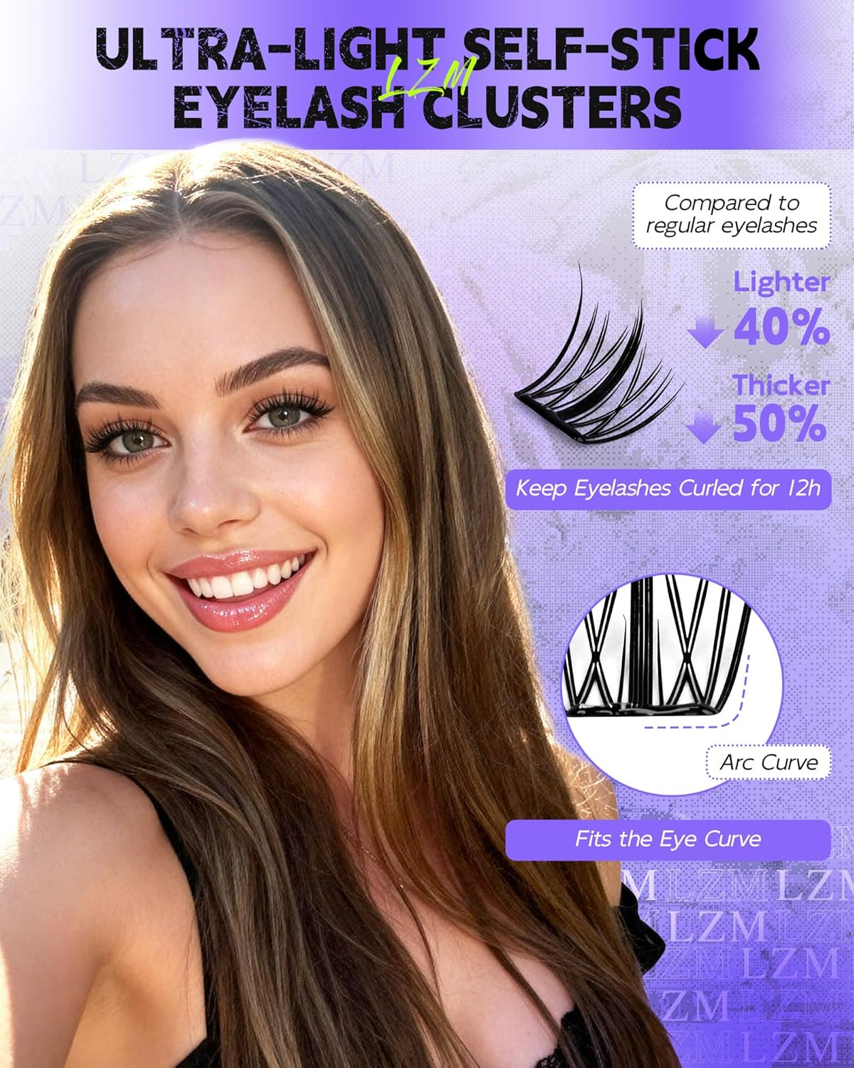 LZM Pre Glued Lash Clusters Self Adhesive Lash Clusters Kit with Tweezers Pre Glued Press-On Eyelashes No Glue/Remover Needed, Easy to Apply, Thin Band Eyelash Extensions image number 3