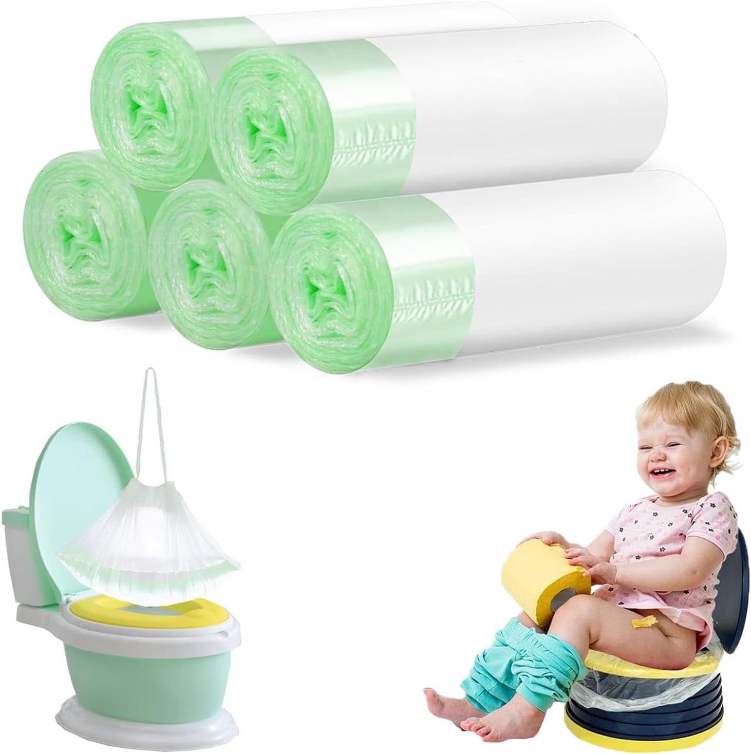 100 PCS Training Seat Cleaning Bag, Toilet Seat Cleaning Bag with Drawstring,Portable Universal Potty Trainer Liners, Suitable for Pet Outdoors (17.32" X 9.45"Inch) image number 1