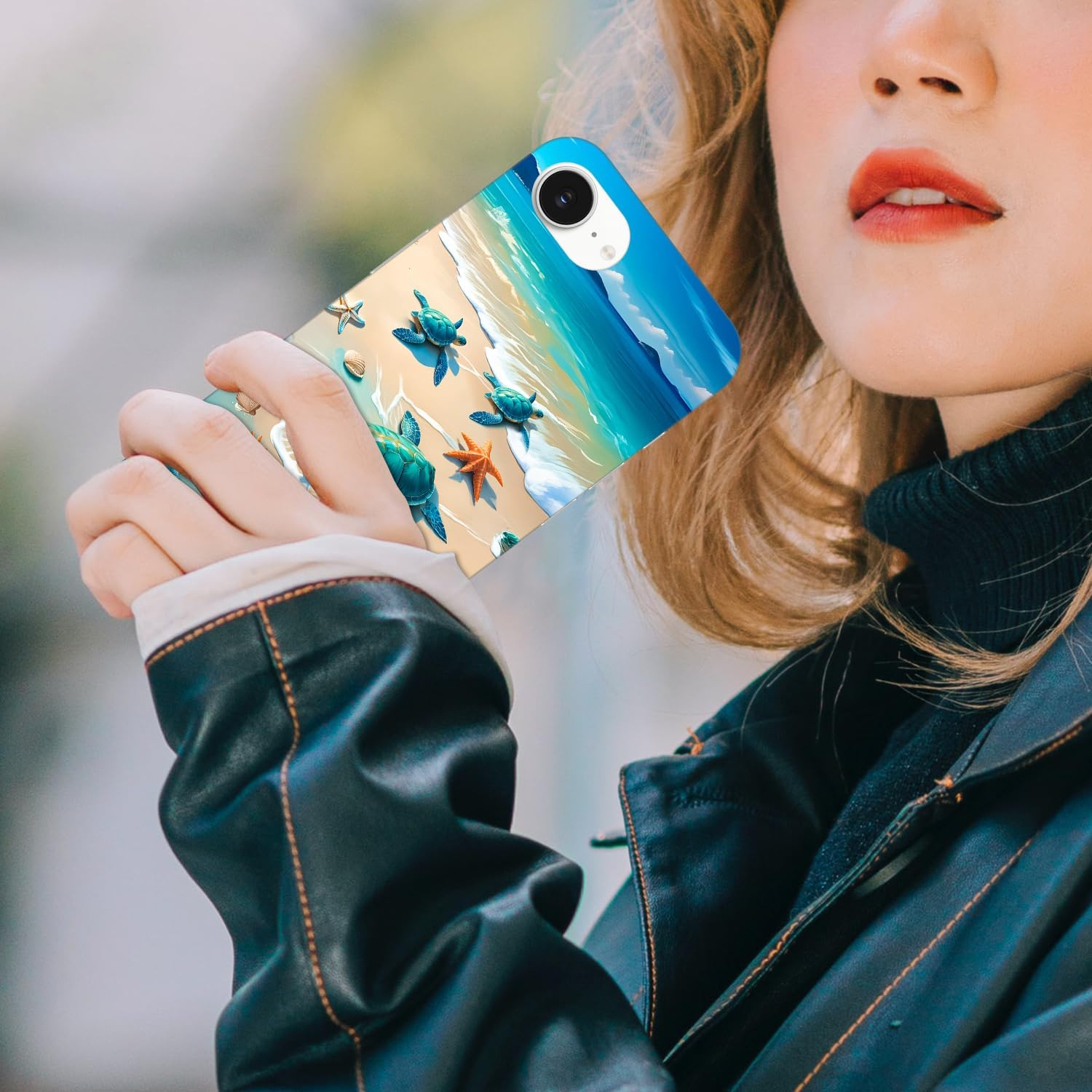 Glamcase Back Case for Iphone 16E Case - Turtles on Beach Design Printed Slim & Sleek Cute Hard Plastic Snap on Protective Designer Back Phone Case/Cover for Iphone 16E