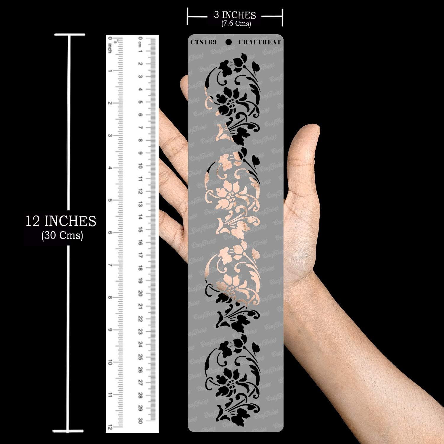 Craftreat Border Stencils for Painting on Canvas, Wallart, Bullet Journal Notebook and Scrapbook - Journal Border Stencils - 3"X12" Moroccan Rangoli Stencil - Reusable Stencil Arts & Crafts Supplies image number 6