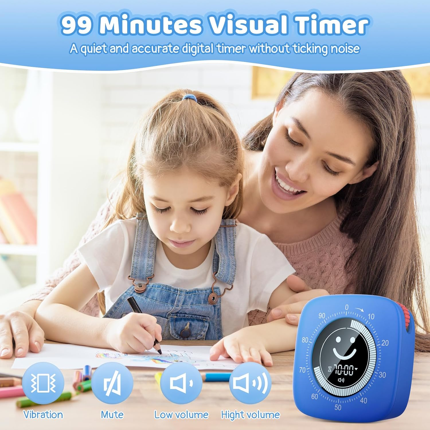 Visual Timer for Kids - 100 Minute Digital Countdown Timer Clock for Classroom Office Kitchen, Cute Desk Timer Stopwatch for Kid and Adults, Home School Supplies Study Management Tools