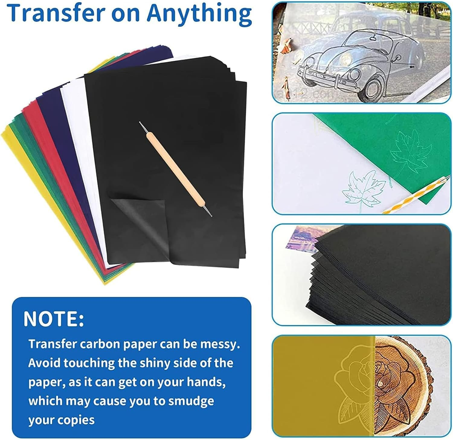 Carbon Paper, 60 Sheets Carbon Copy Paper Set with Embossing Stylus, Carbon Transfer Paper for DIY Canvas Drawing Sketching Canvas Wood Art Surfaces Office School, 8.3 * 11.7Inches image number 1