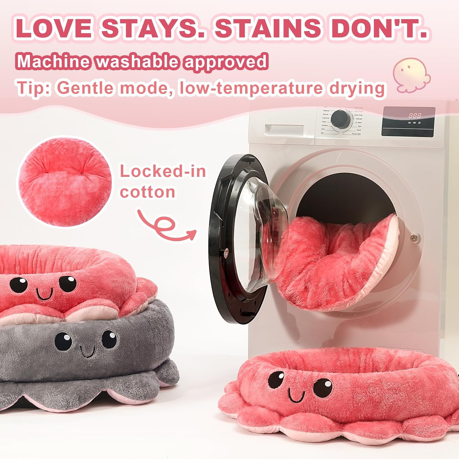 Jiupety Cute Calming Dog Beds Clearance for Large Dogs, Anxiety Bolster Dog Bed with Octopus Shape, Pink, Red, Boho, round Pet Bed Cat with Removable Cushion image number 3