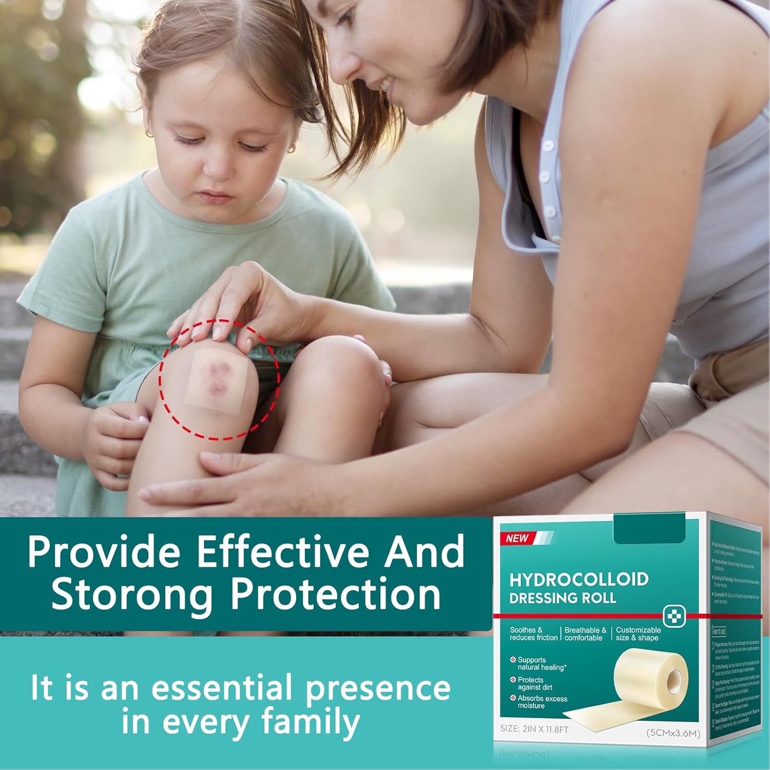 TONGLUO Hydrocolloid Roll for Wound Care, 2" X 11.8Ft, Self-Adhesive Waterproof Bandage, Flexible and Adjustable for Blisters, Acne, Cuts and Skin Protection image number 2