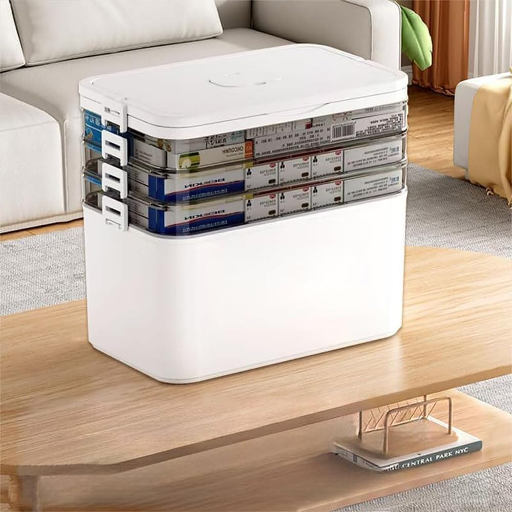 4-Tier Portable Medicine Storage Box &ndash; Large First Aid Organizer with Handle & Adjustable Compartments &ndash; Stackable Medical Supply Case for Home, Travel & Emergency (White, 16.5 &times; 27.5 &times; 30 CM) image number 3
