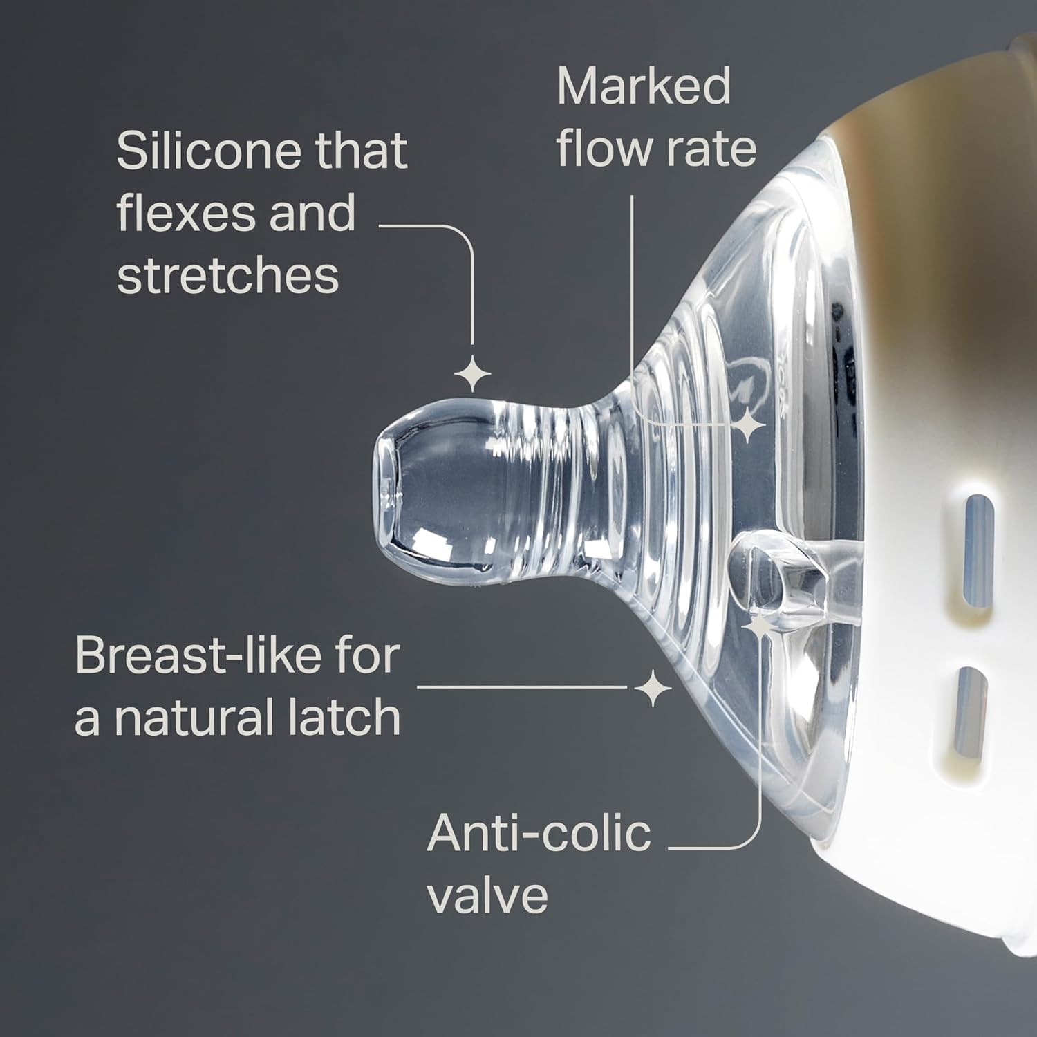 Tommee Tippee Natural Start Baby Bottle Teats, Fast Flow, 6+ Months, Breast-Like for a Natural Latch, Anti-Colic Valve, Soft Silicone, Pack of 2