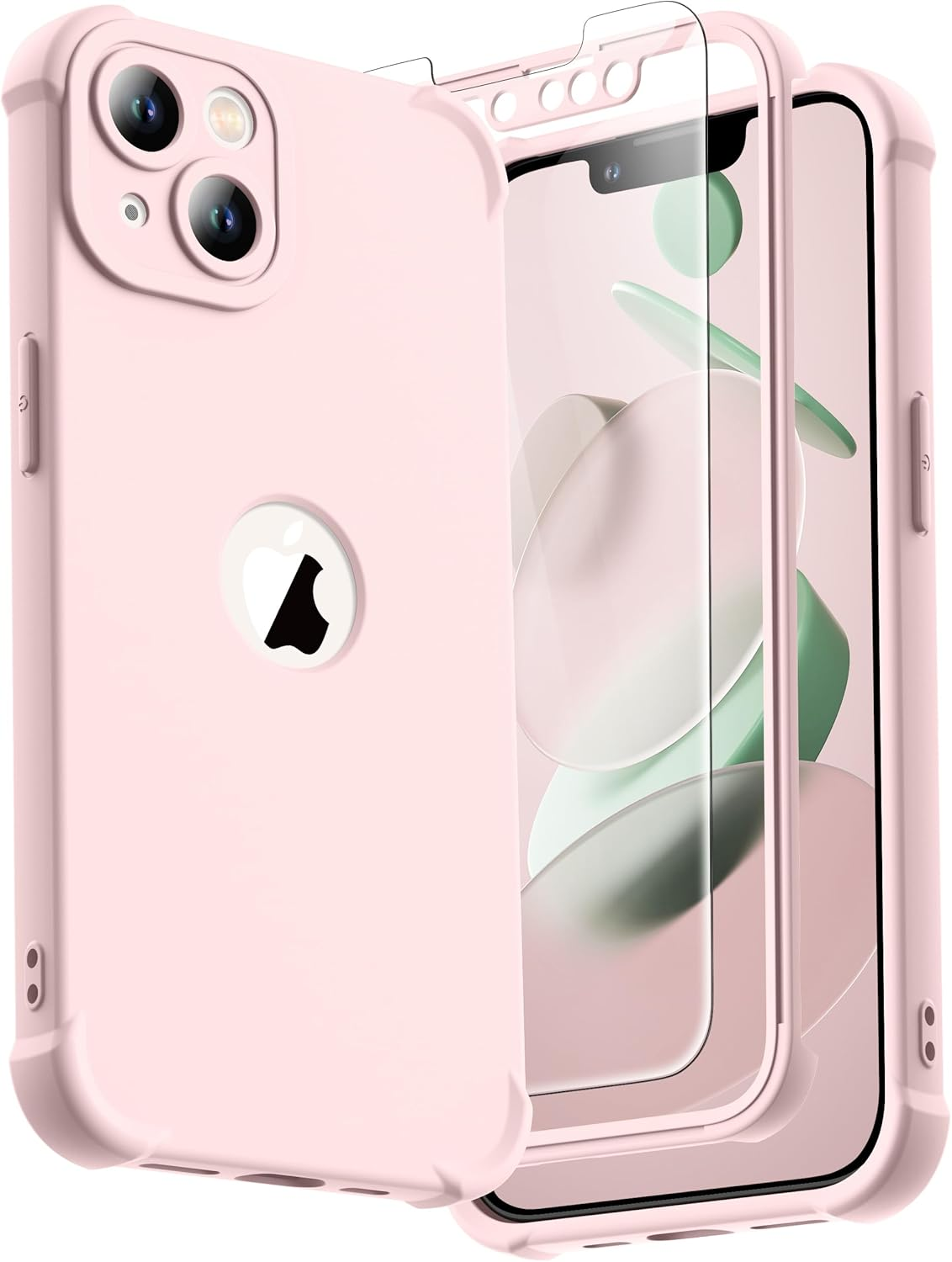 ORETECH Designed for Iphone 13 Case with 2 X Tempered Glass Screen Protector Shockproof Protection Cover Hard PC Silky Soft Touch Full Body Protective Case for Iphone 13 (2021) 6.1'' - Baby Pink