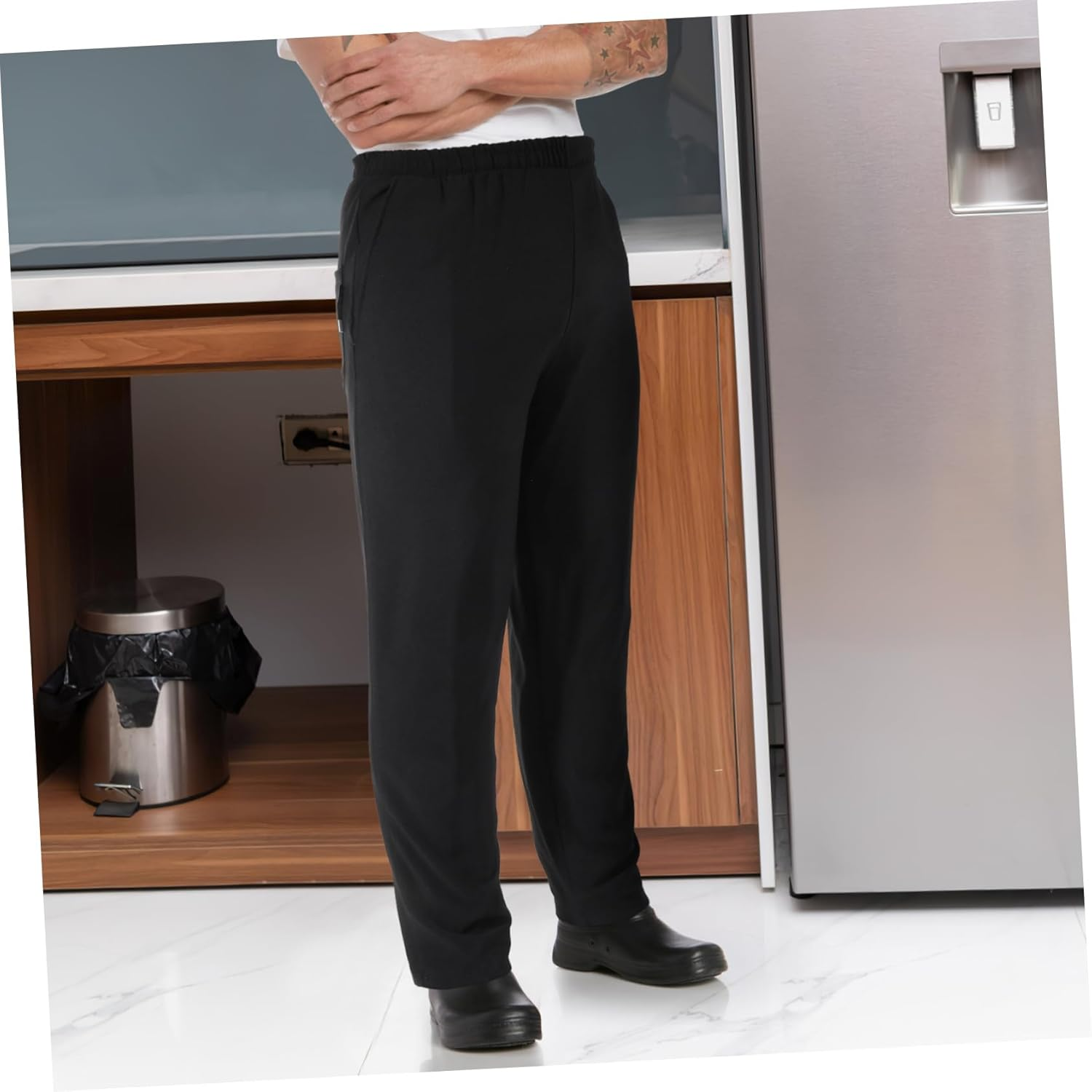 Luxshiny Black Chef Pants, 2 Pocket Baggy Cargo Chef Pants with Drawstring Waist