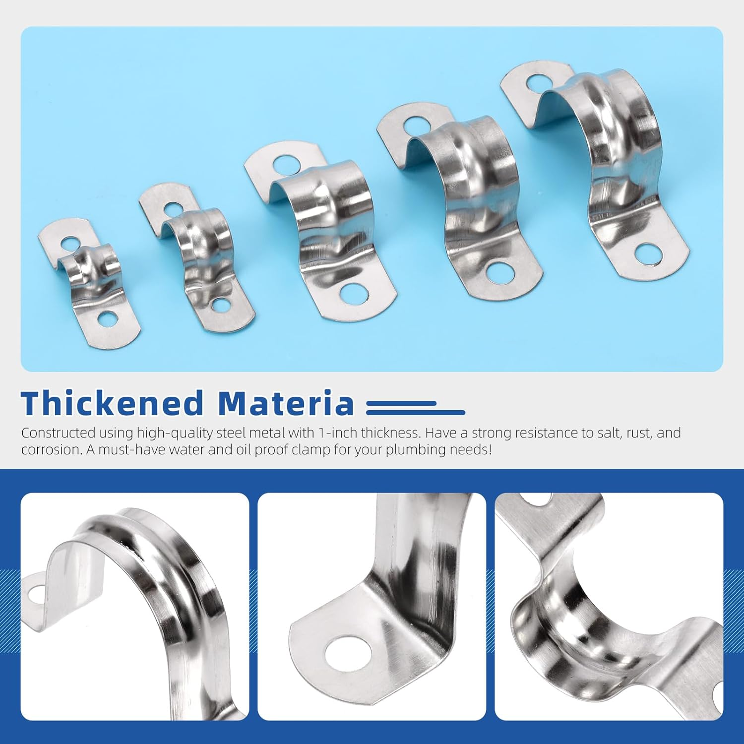 Glarks 50Pcs M8 Pipe Strap Clamp, 304 Stainless Steel 2 Hole Strap Heavy Duty Rigid Pipe Strap U Bracket Tube Strap Cable Clamp Hanger Tension Tube Clip for Pipe Tube Cable Fixing (12Mm (1/2")) image number 4