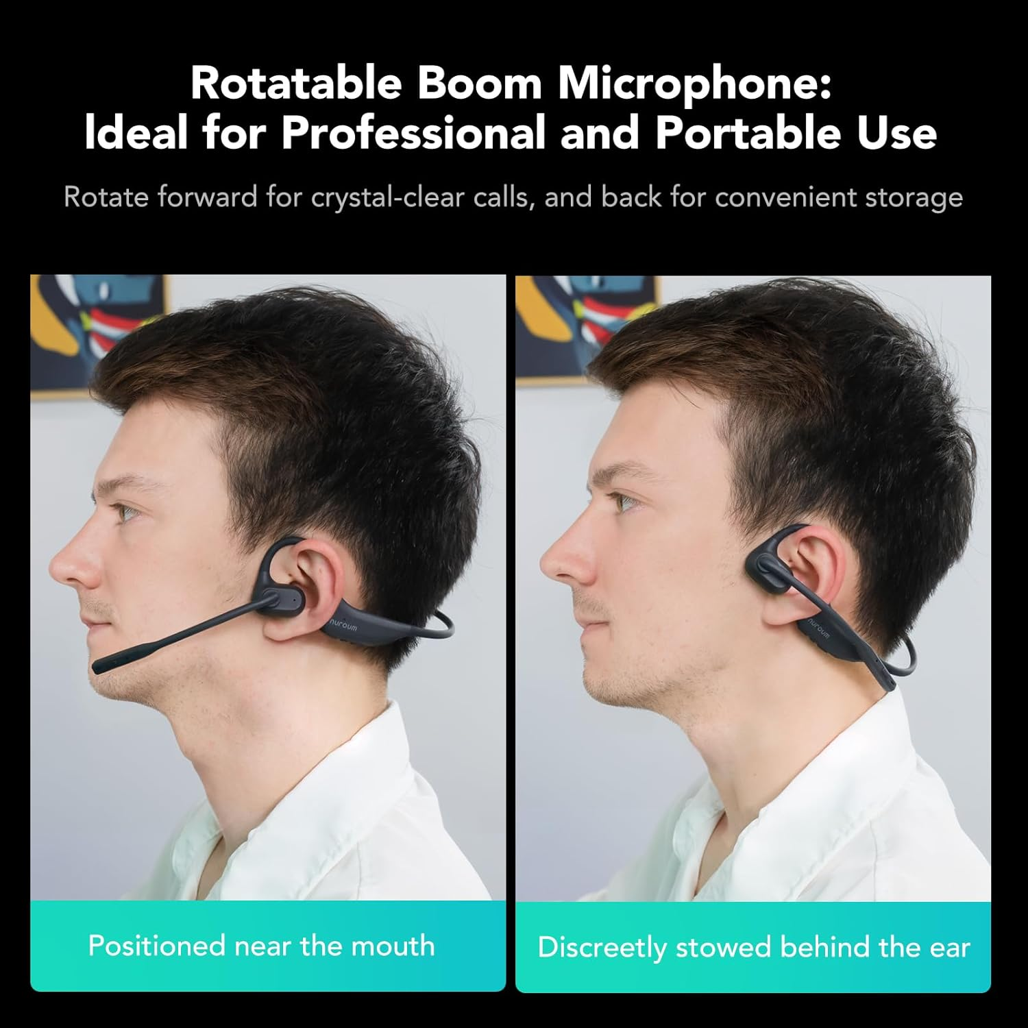 Nuroum Openear Pro Bluetooth Headphones with Noise-Cancelling Microphone, Mute Switch, Bluetooth 5.3 Dual Connection, 15H Runtime, Wireless Headphones for Work in the Office/Home Office/On the Go image number 3