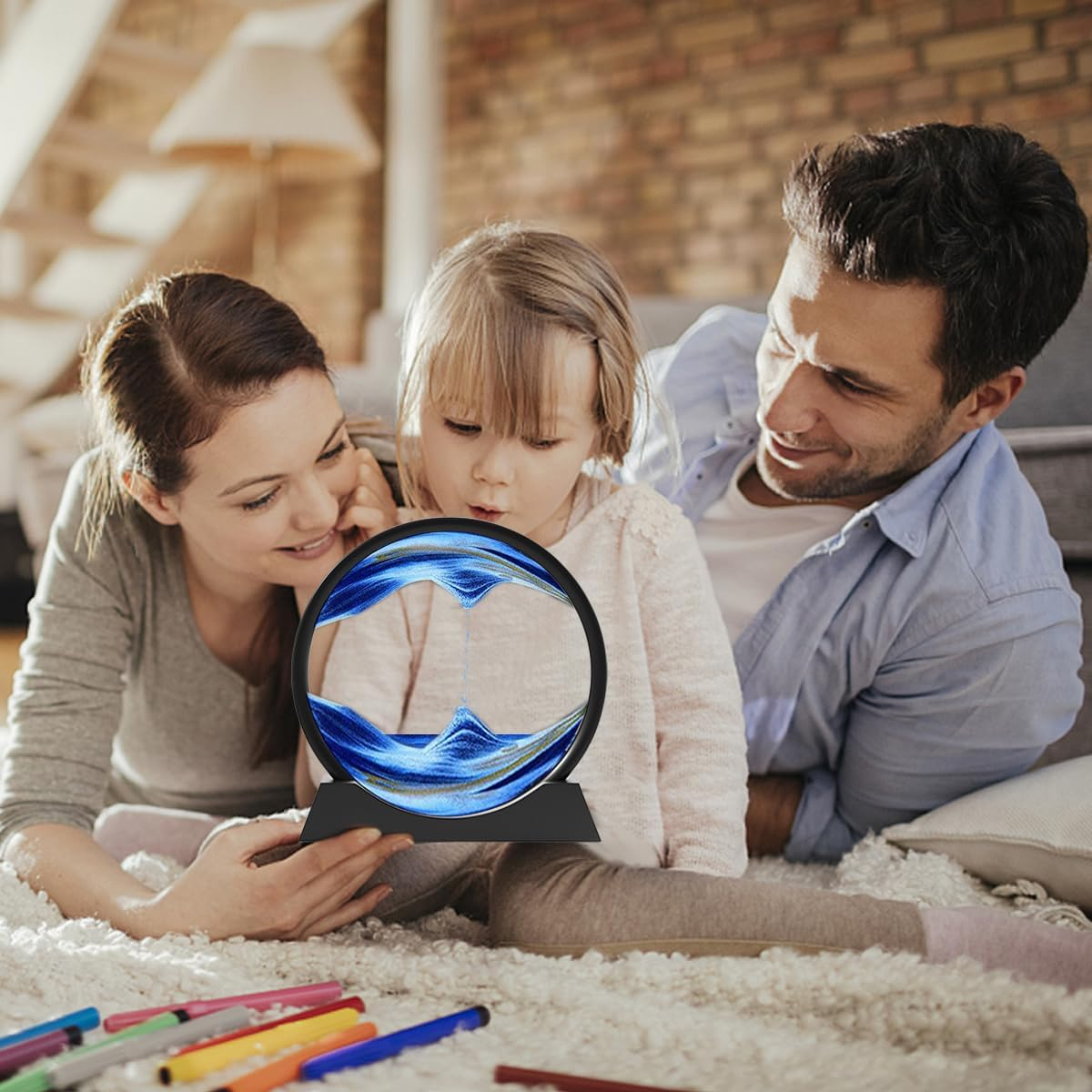 Sandbilder-Moving Sand Art Decor, Falling Sand Art Picture in Motion, 3D Deep Sea Sandscape, Flowing Sand Relaxing Toy, Rotating Sand Display for Desktop Office Home(Blue, 12") image number 2