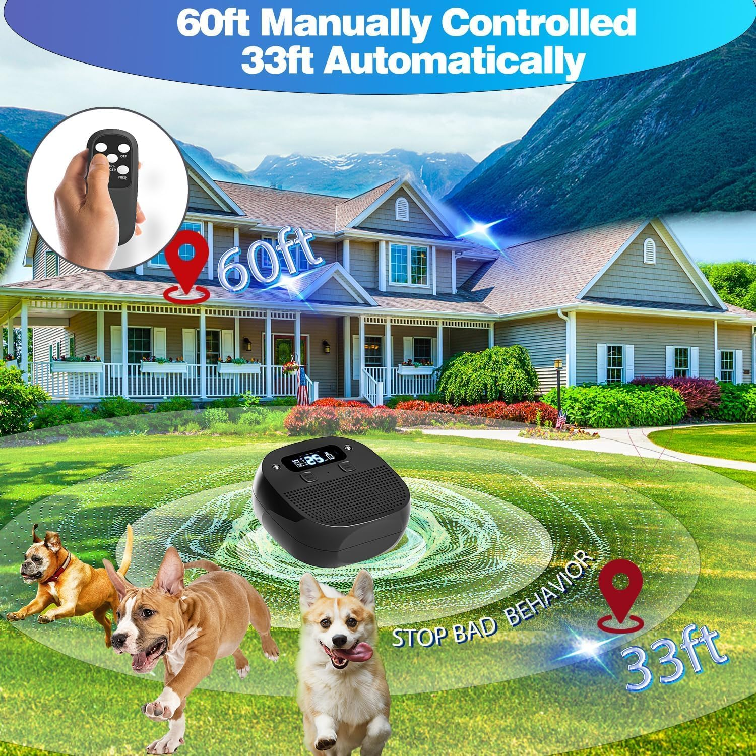 Dog Barking Device,Rechargeable Ultrasonic Dog Bark Control Device - Waterproof, 60Ft Remote, Adjustable Modes & Frequencies for Indoor & Outdoor Use image number 3