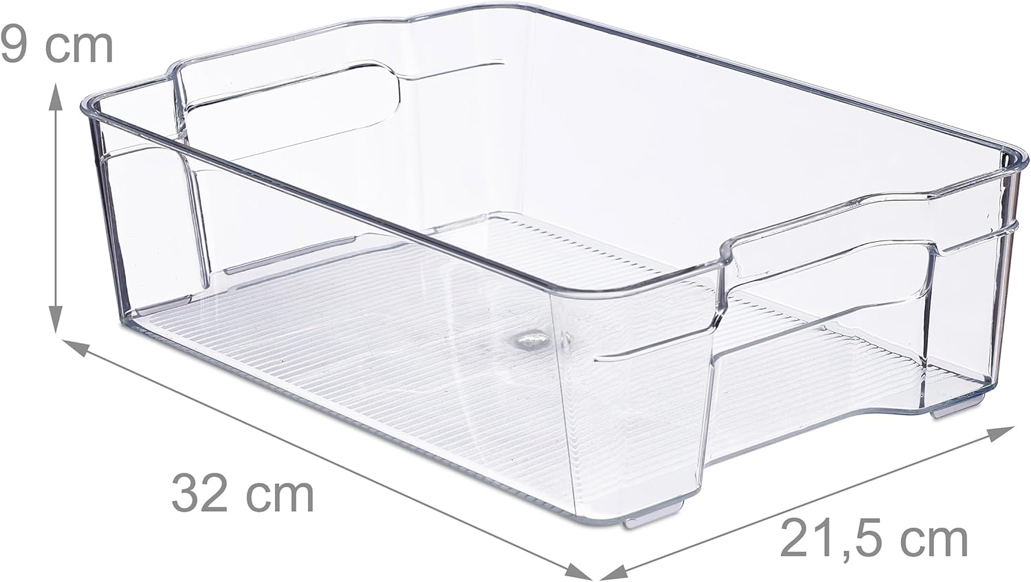 Relaxdays Fridge Organiser, Food Storage, Height 9 X Width 21.5 X 32 Cm, Fridge Box with Handles, Transparent image number 6