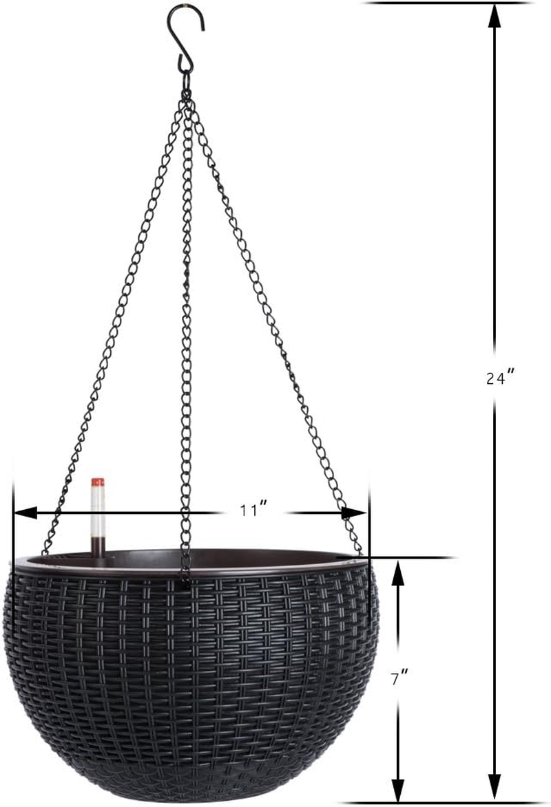 Vencer 11 Inch round Resin Self Watering Hanging Basket,Water Indicator,Modern Decorative Planter Pot for All House Plants,Black,Vf-050B - Black image number 2
