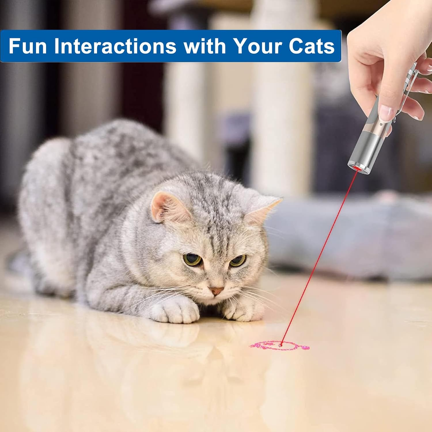 Cat Laser Pointer Toys: Rechargeable 3 Color Lights 5 Patterns, Cats Dogs Interactive Pet Toys for Playing Exercise Chaser Toys, Cat Lovers Gift image number 3