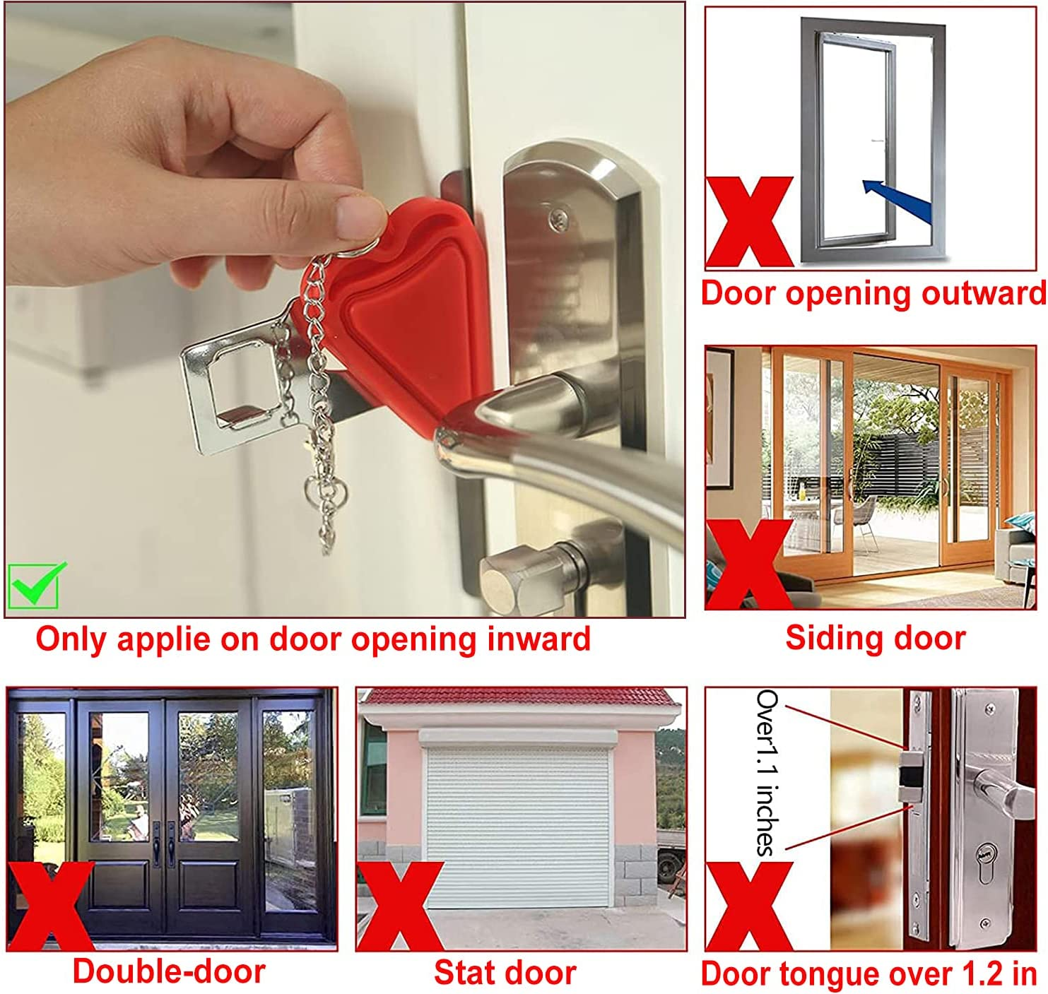 MBBEST Portable Door Lock & Door Stop Alarm,Dual Protection Security Door Kit,Door ​Security Devices Pocket Door Stopper Self Defensey Tools for Hotel Travel Home Apartment House image number 4