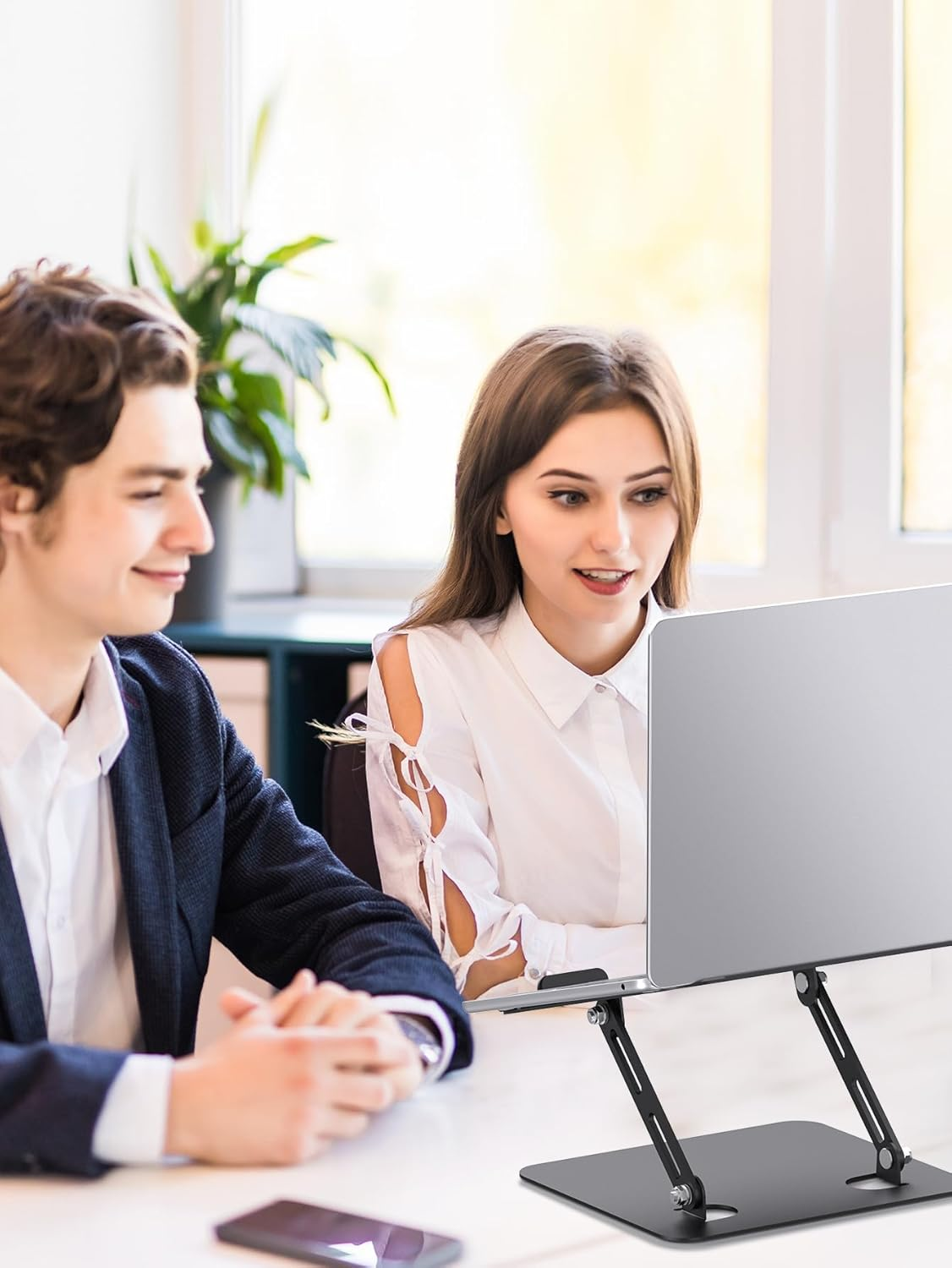 SOUNDANCE Laptop Stand for Desk with Stable Heavy Base, Adjustable Height Multi-Angle, Ergonomic Metal Riser Holder, Foldable Mount Elevator, Compatible with 10 to 15.6 Inches PC Computer, Black image number 2