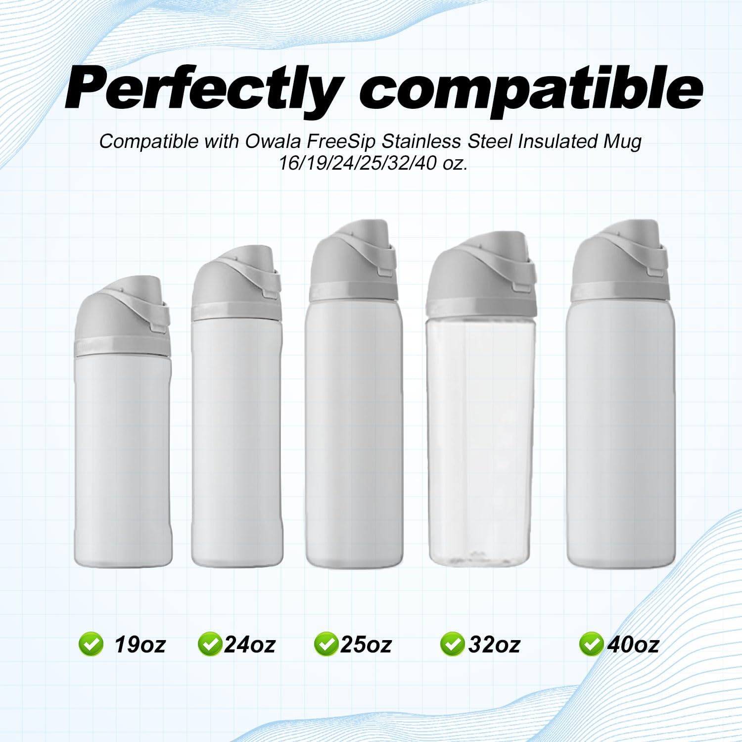 9Pcs Water Bottle Replacement Parts Compatible with Owala Freesip, Water Bottle Seal Ring & Replacement Stopper for Owala 16/19/24/25/32/40Oz Gasket Plug Accessories Bpa-Free (White) - Colorful image number 3