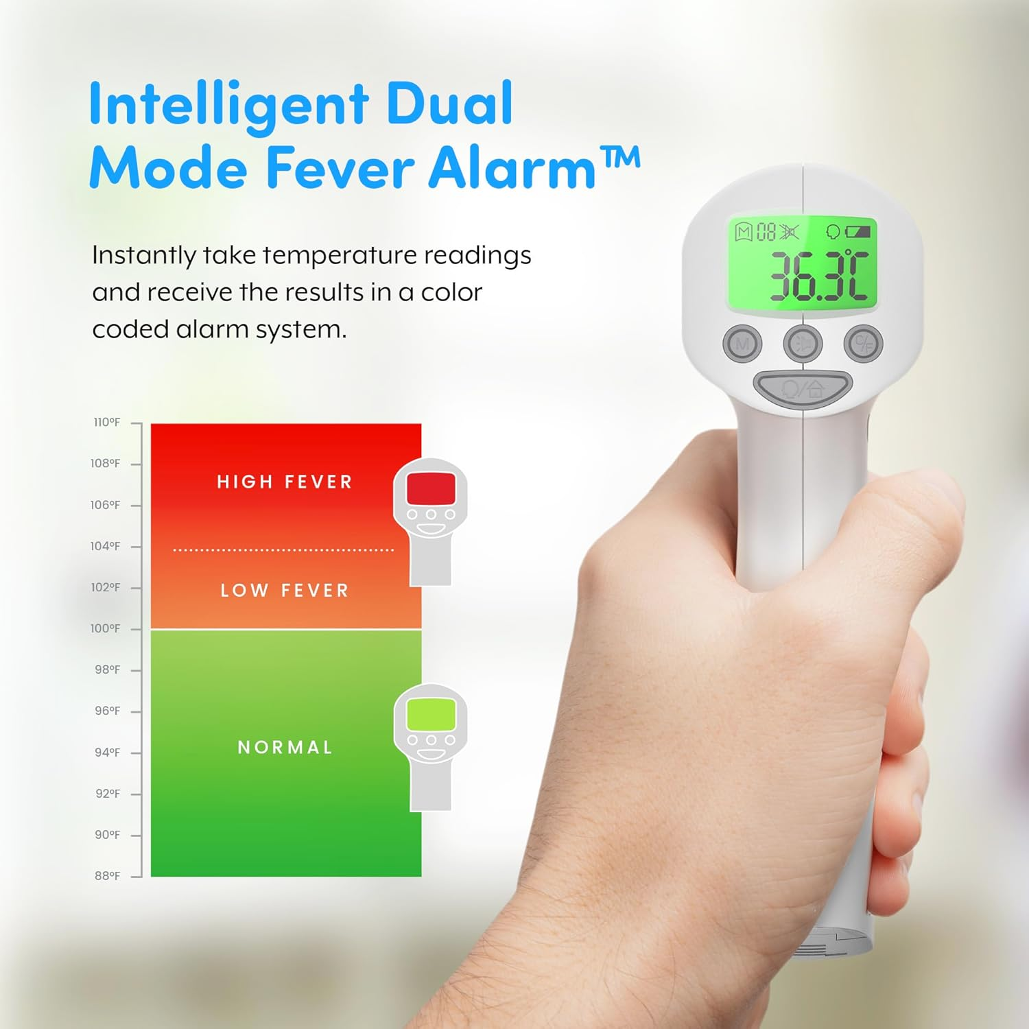Medical Grade Heavy Duty Touchless Infrared Forehead Thermometer, for Adults & Baby Digital Thermometer Gun, 1S Instant Results, Object and Forehead Modes image number 4
