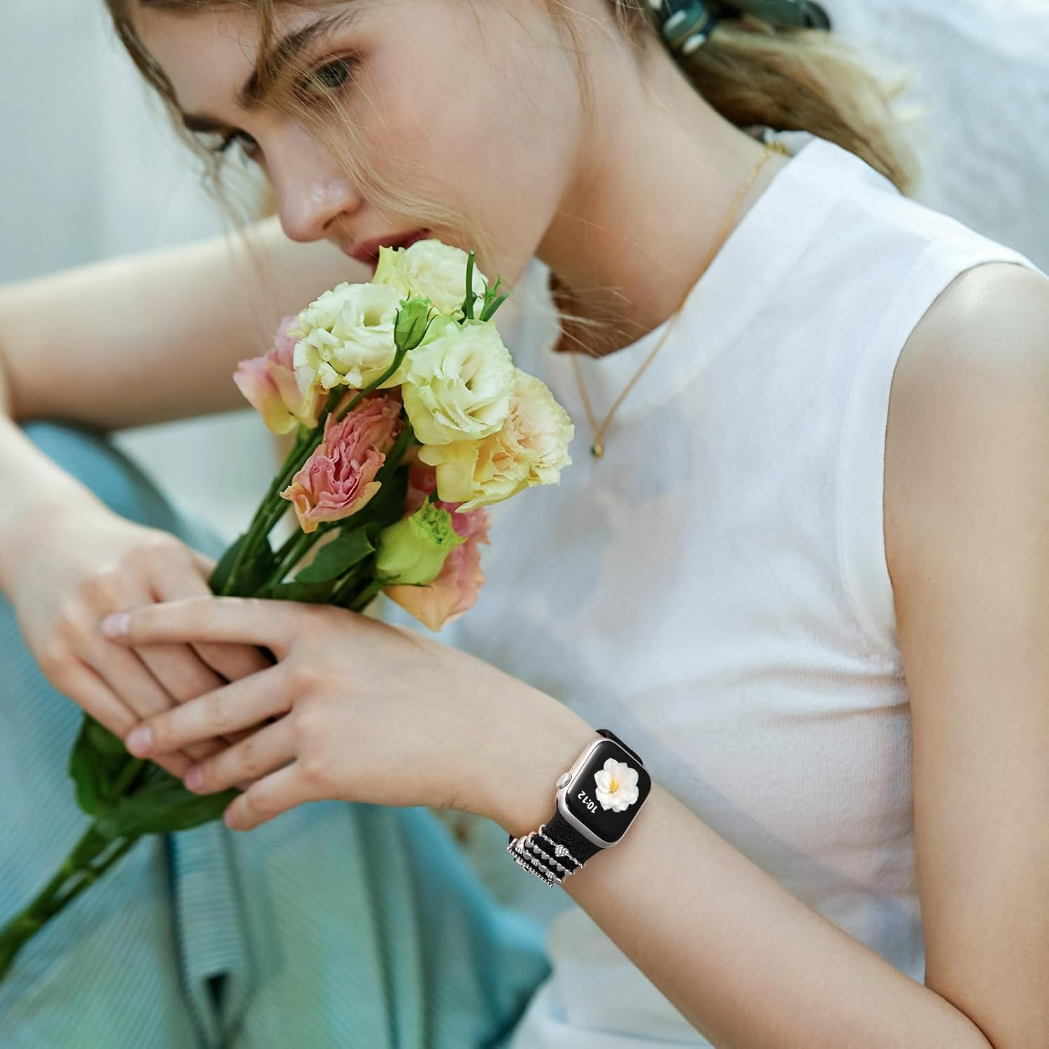 Witzon Flower Engraved Band Compatible with Apple Watch Bands 38Mm 40Mm 41Mm for Women, Soft Silicone Sport Band with Decorative Apple Watch Charms for Iwatch Series 9 8 7 6 5 4 3 2 1 SE (With Band) image number 5