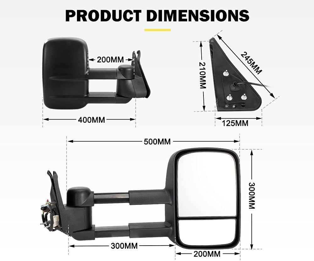 SAN HIMA Pair Towing Mirrors Fits Patrol GU Y61 1997-2016 - Extendable Manually Foldable 20CM Split View Durable & Stylish Tow Mirrors, Black image number 3