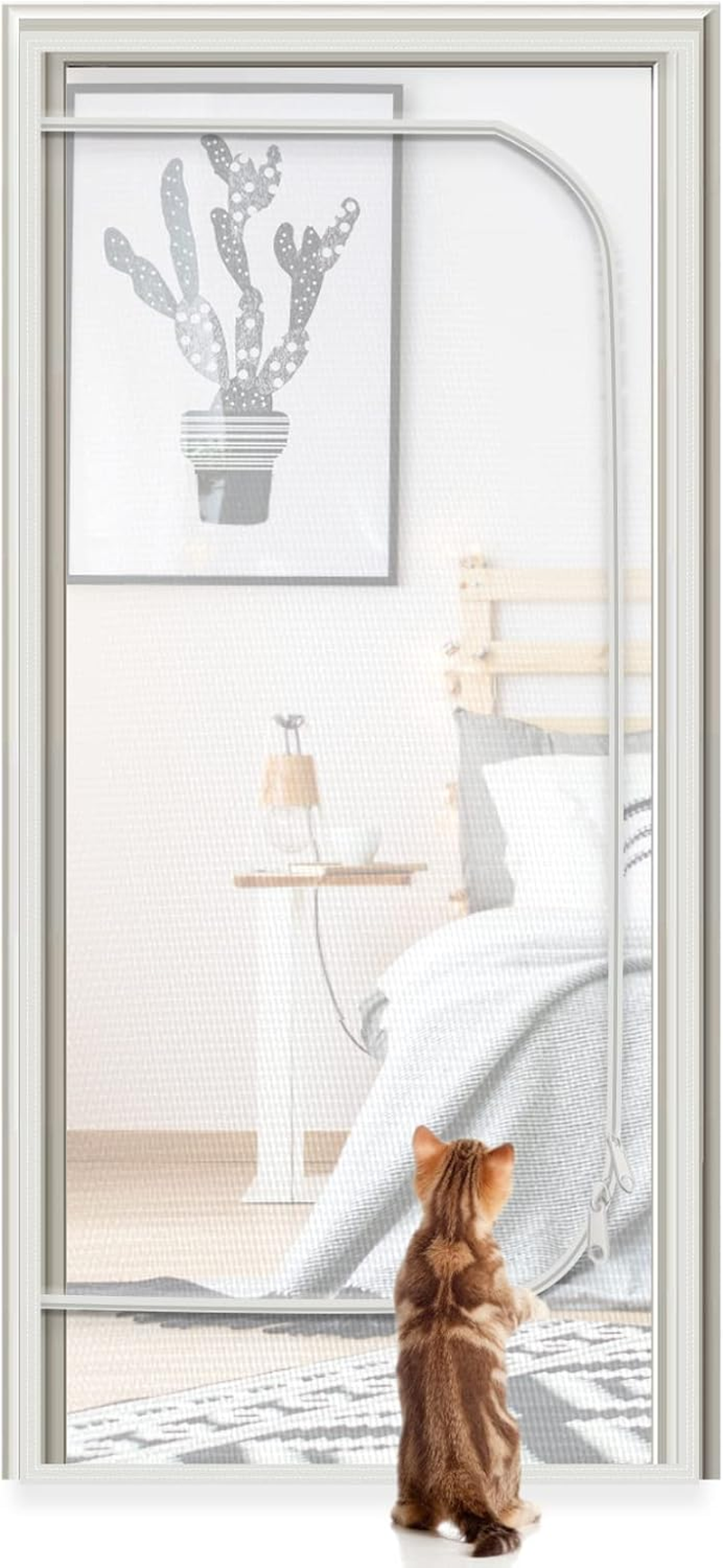 Cat Resistant Mesh Screen Door, 38" X 83" with Zipper Stop for Pets, Thickened Pet Screen for Home Bedroom, Living Room image number 2