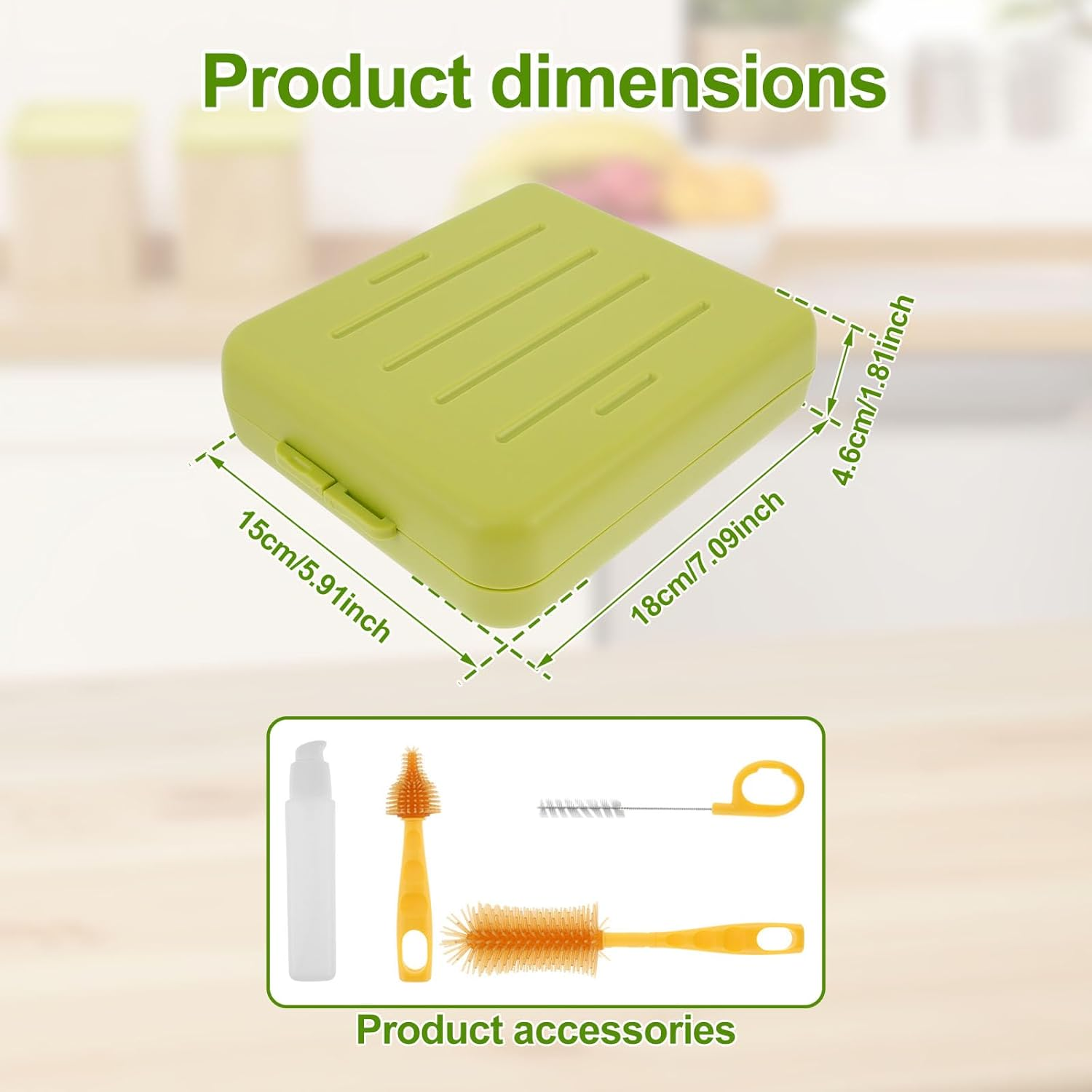 Baby Bottle Brush Kit - Stable Bottle Cleaning Kit Easy to Use Baby Bottle Cleaning Tool Portable Traveling Bottle Cleaner Kit Versatile Baby Bottle Cleaner Brush Set for Babies (Green) image number 5