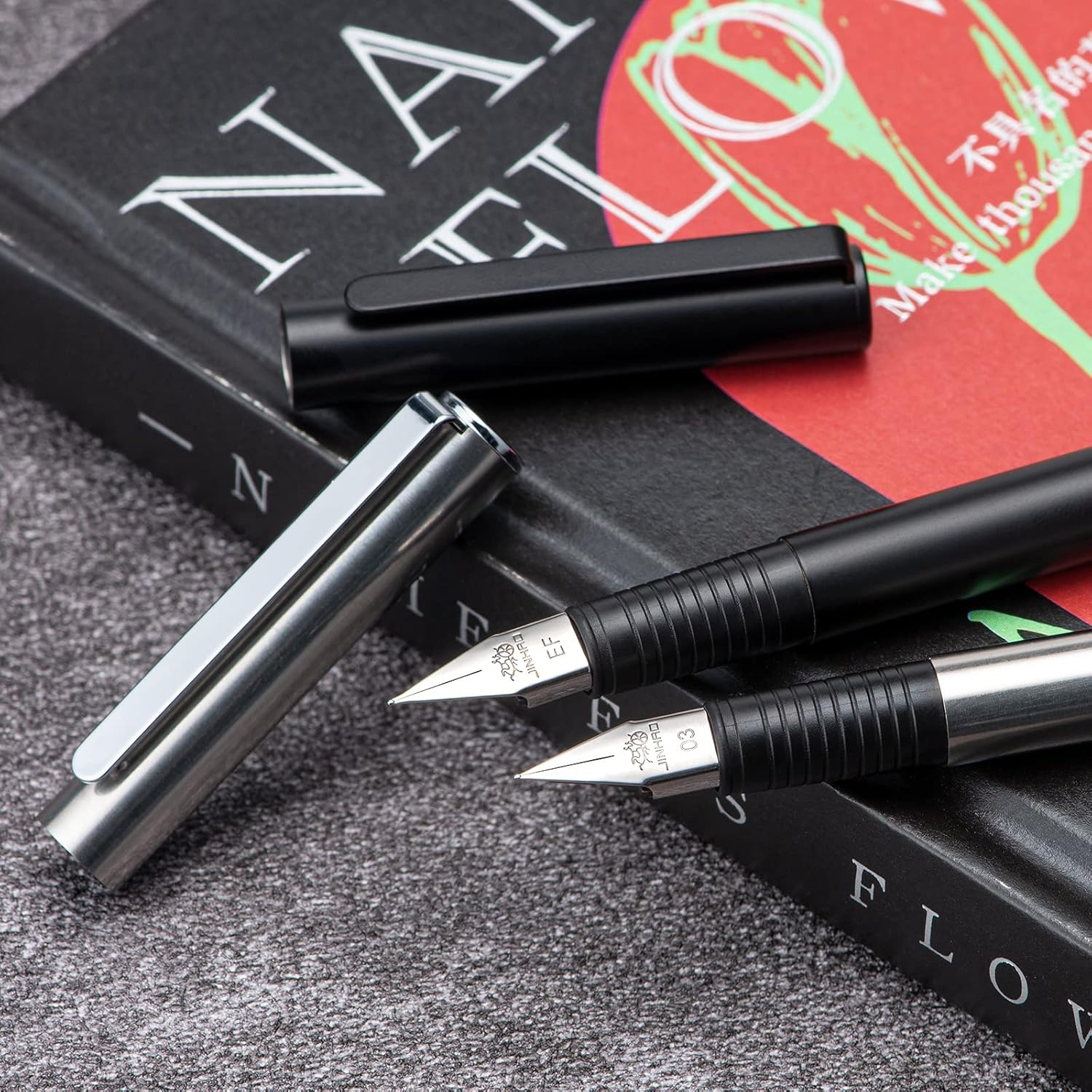 3PCS Jinhao 65 Silver Fountain Pen Set, Iridium Ultra Fine & Extra Fine & Fine Nib, Smooth Writing Pen with Converter Set image number 2