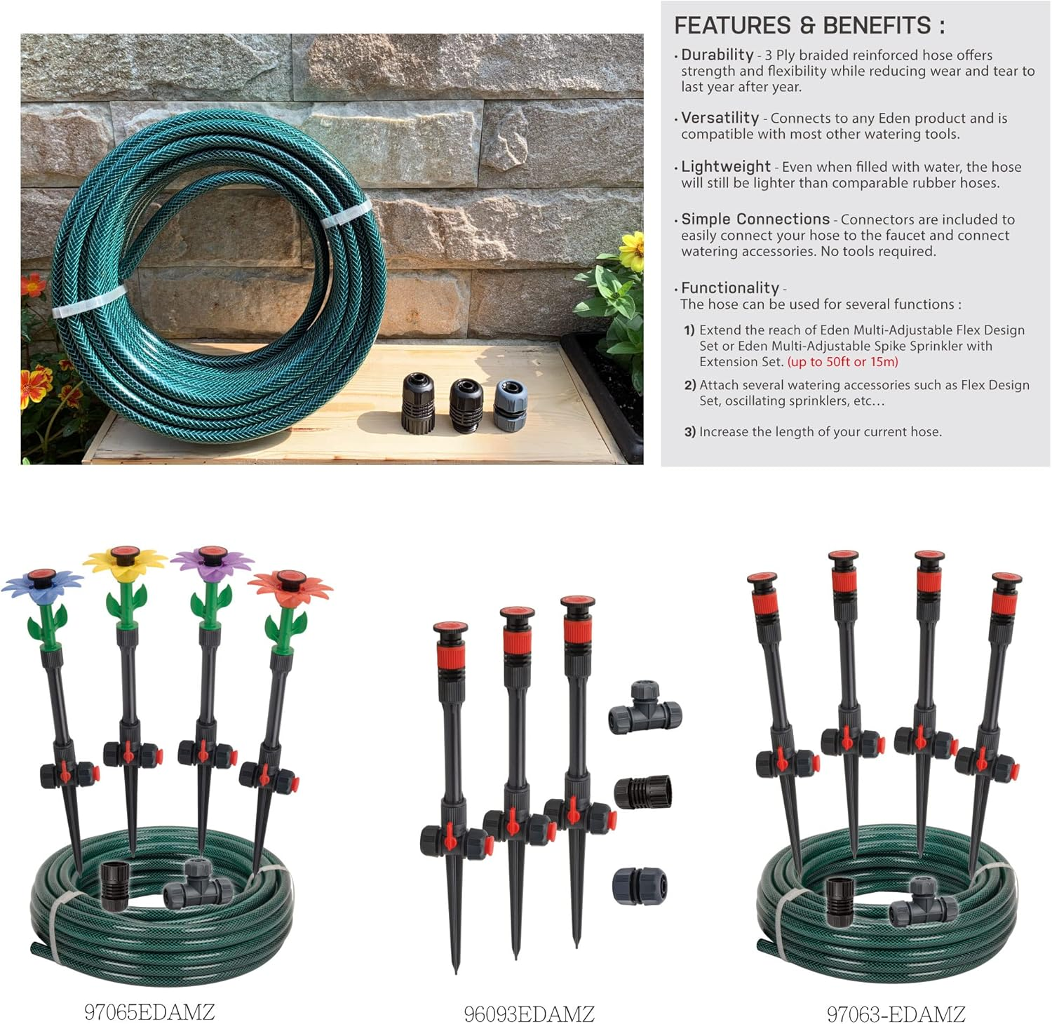 Eden 94051 Rubber Garden Hose 1/2 In. X 50 Ft, DIY Hose Set image number 2