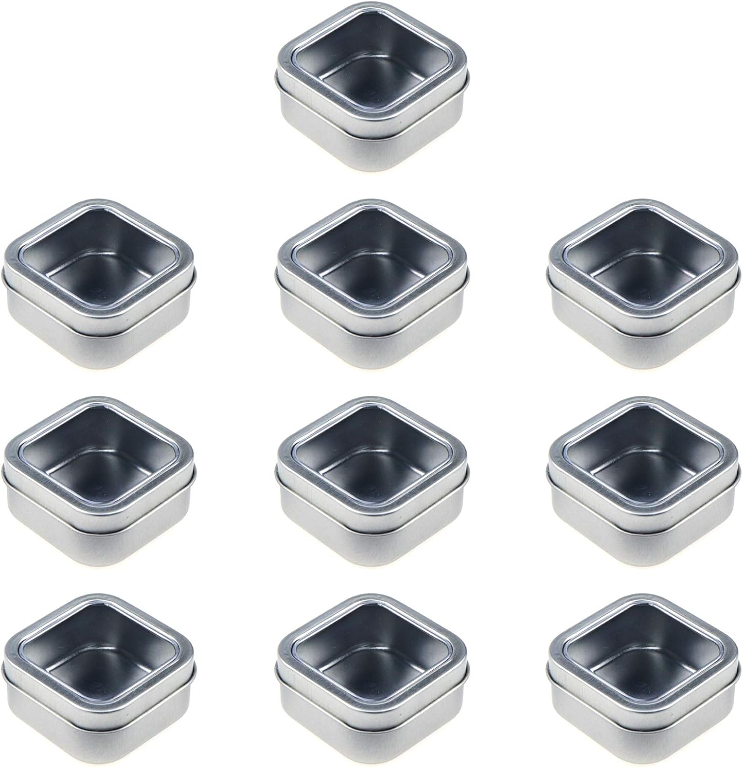 Coshar 10Pcs Square Metal Storage Organizer Mini Tin Box with Clear Window Lids for Candy, Candles, Lip Balms and Solid Perfumes (Silver) image number 4
