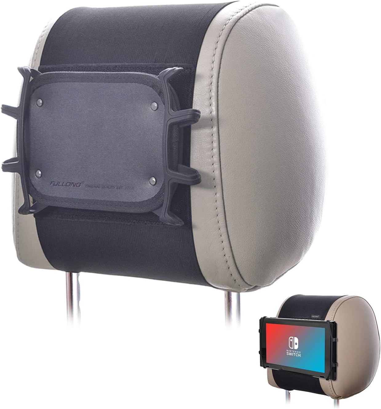 Switch Car Mount, FULLONG Car Headrest Mount Silicon Holder, Compatible with Switch - Black image number 1