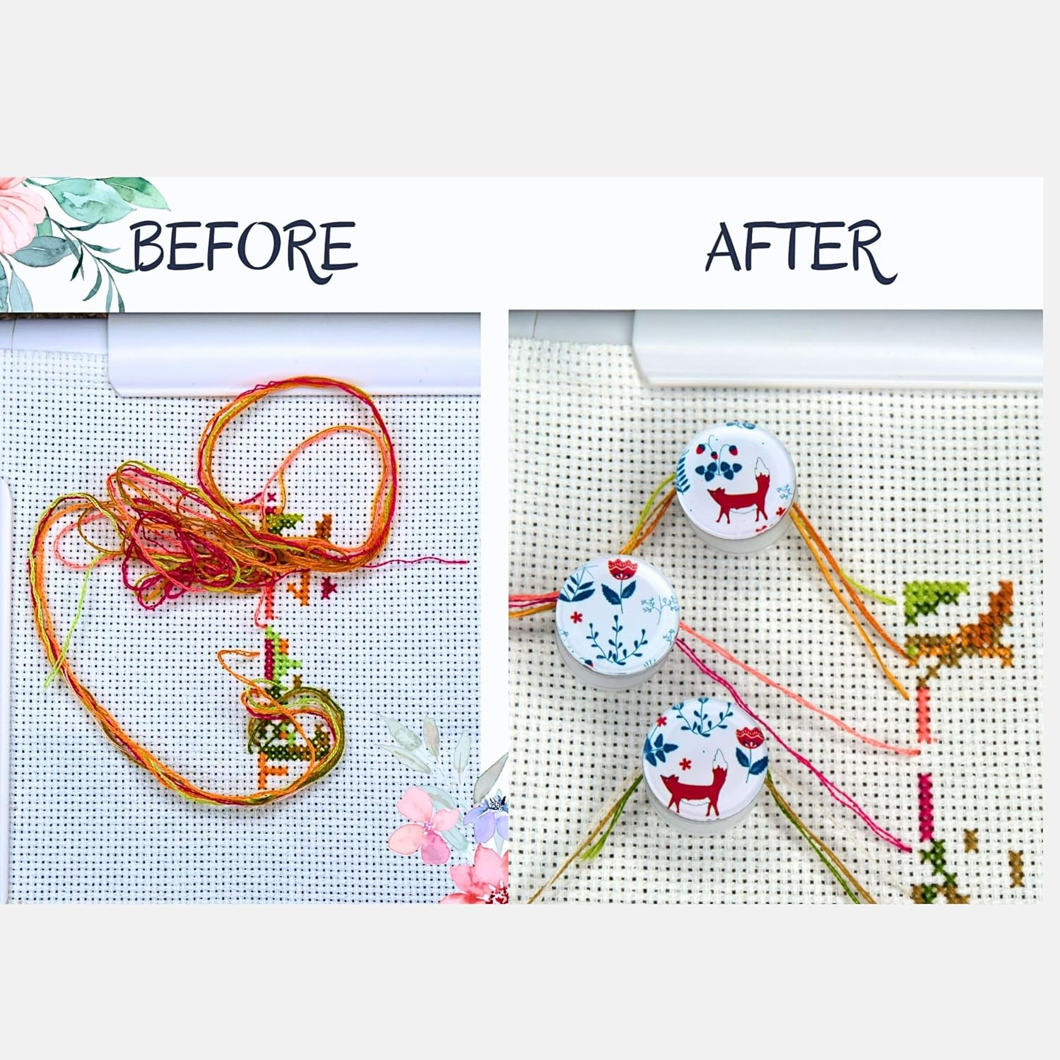 Needle Minder for Cross Stitch Fox the Set of 3 Parking Bobbins Needle Minders Floss Holders Keeper Magnetic Clips Tightening Floss Cross Stitch Parking Bobbins for Embroidery Frame Scroll Rod Qsnap Hoop Tension Clips Thread Catcher image number 3